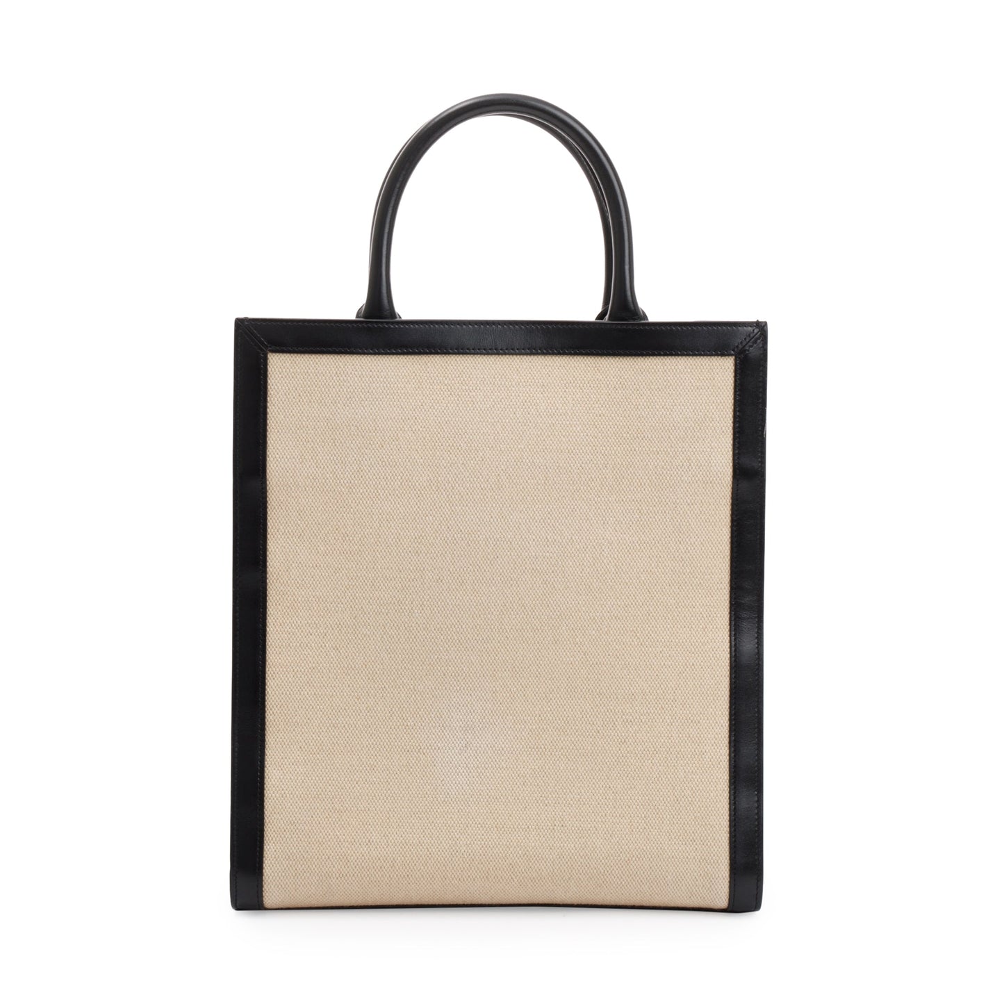 Celine 2021 Small Beige Canvas Black Calfskin Logo Vertical Cabas Tote