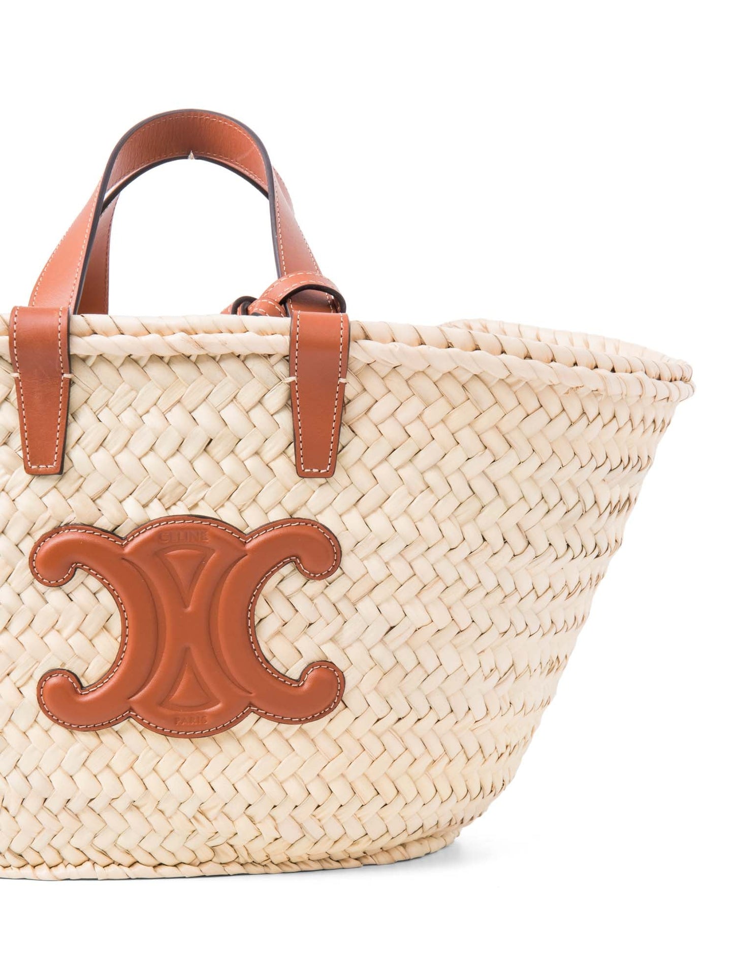 Luxury CELINE CC Logo Raffia Top Handle Bag Beige Brown
