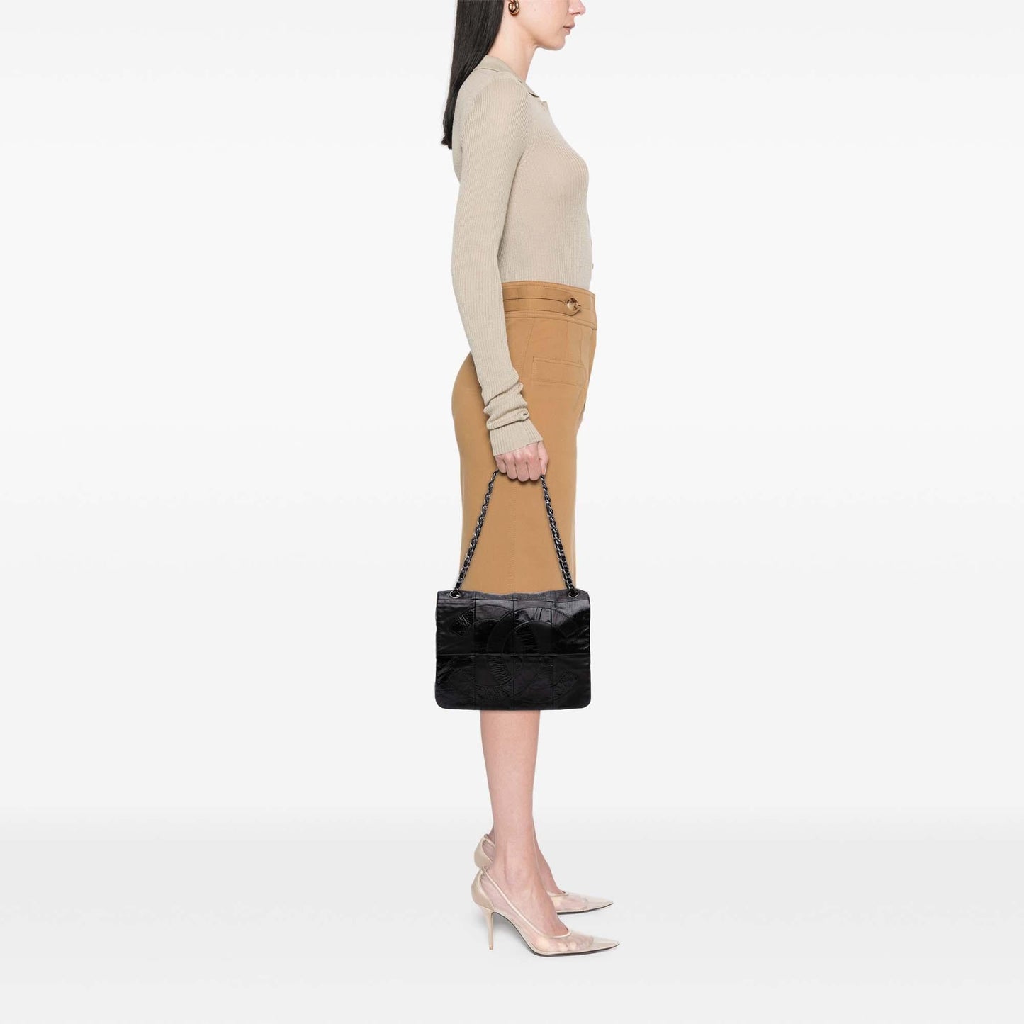 Chanel Lambskin and Patent Patchwork Brooklyn Flap
