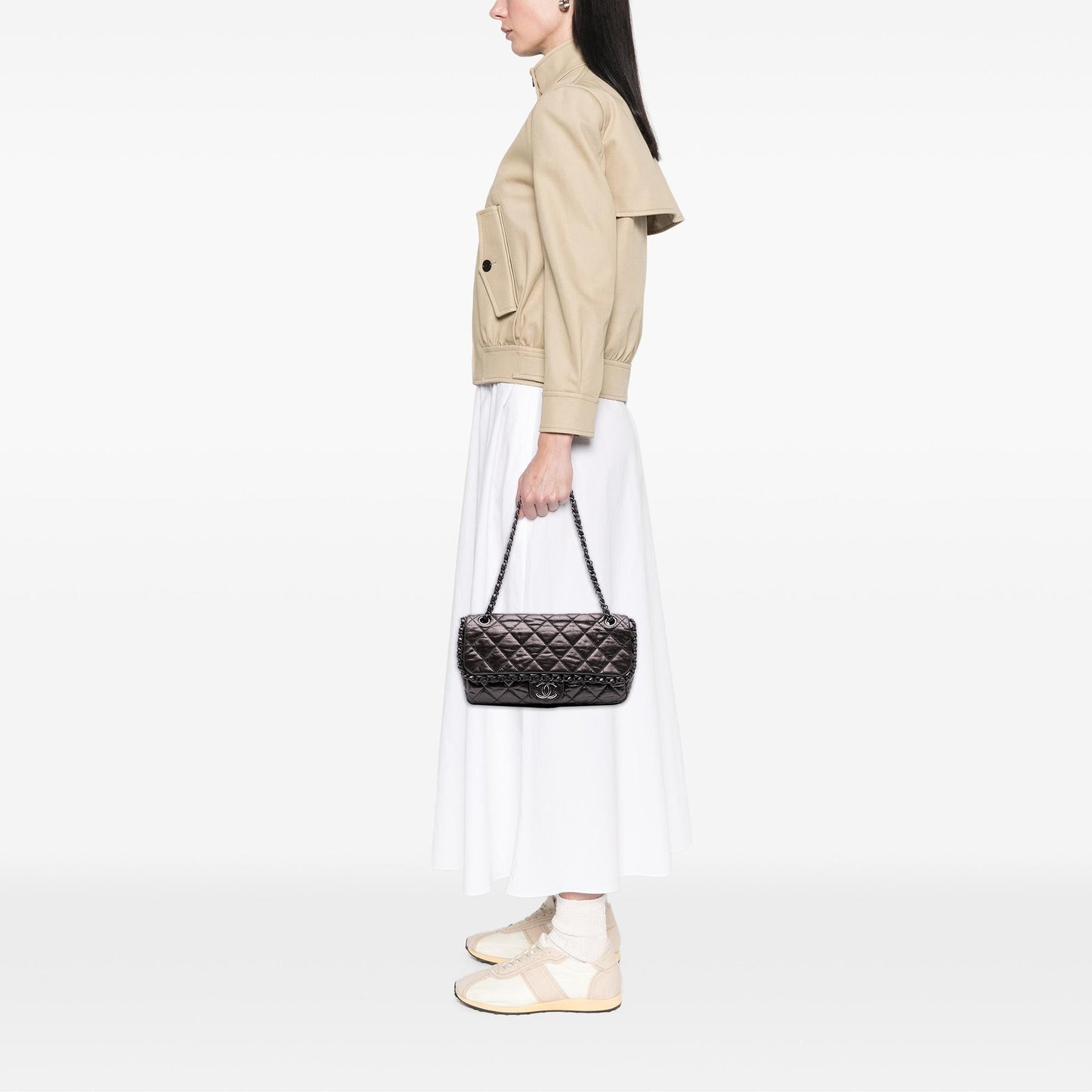 Chanel Medium Quilted Metallic Aged Calfskin Chain Me Flap