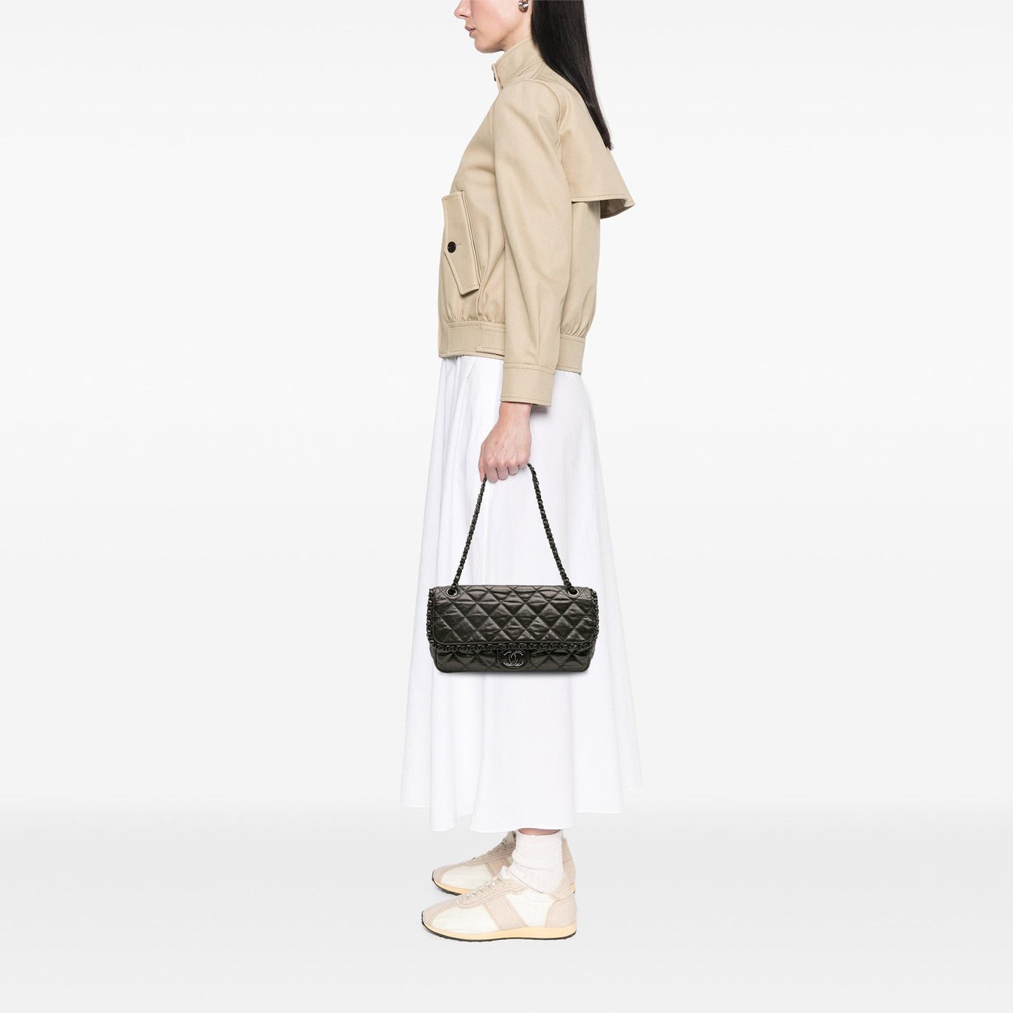 Chanel Medium Quilted Metallic Aged Calfskin Chain Me Flap