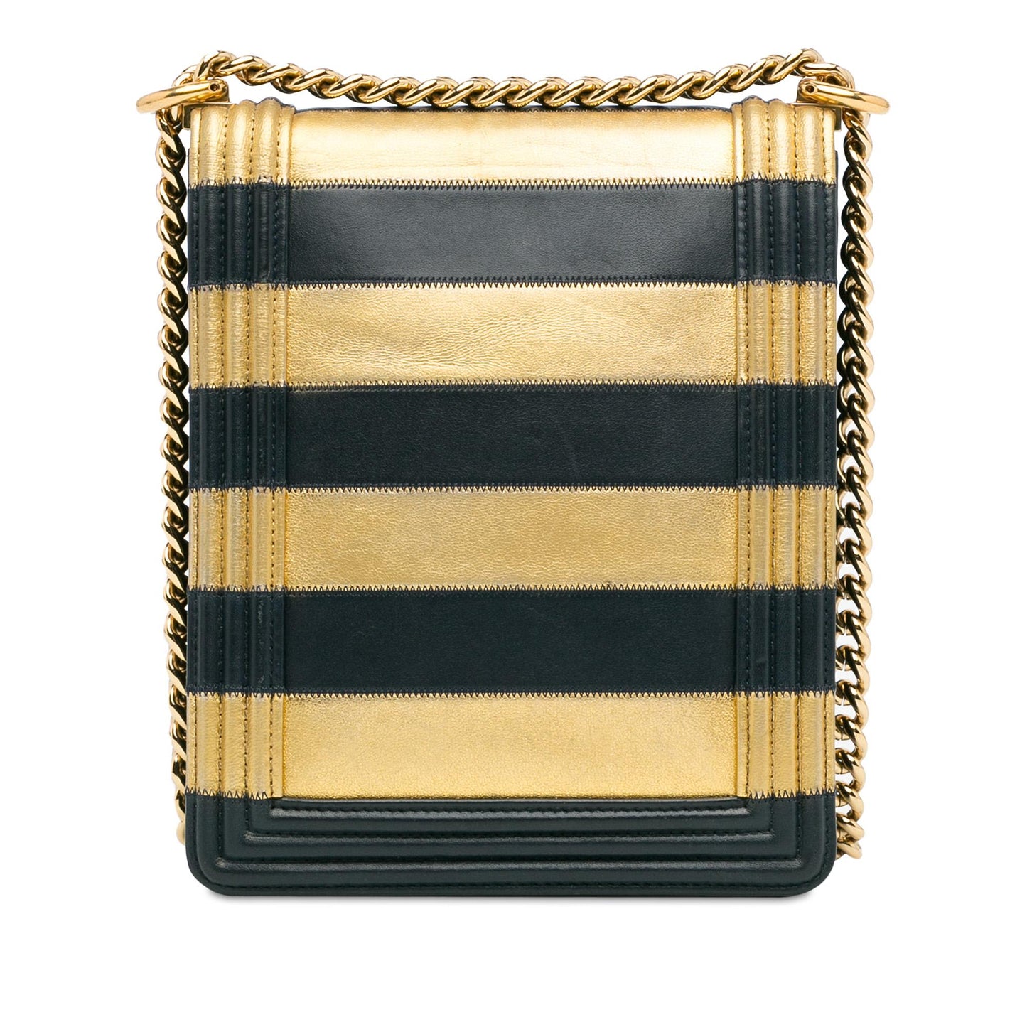 Chanel Metallic Lambskin Striped North South Boy Flap (SHG-gdf9Ua) Crossbody
