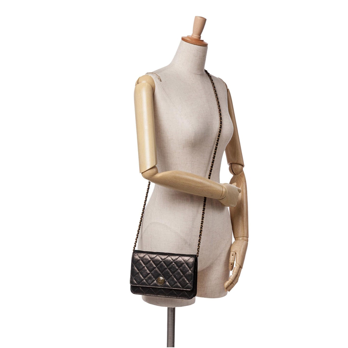 Chanel Metiers dArt Quilted Iridescent Lambskin Tartan Button Wallet On Chain