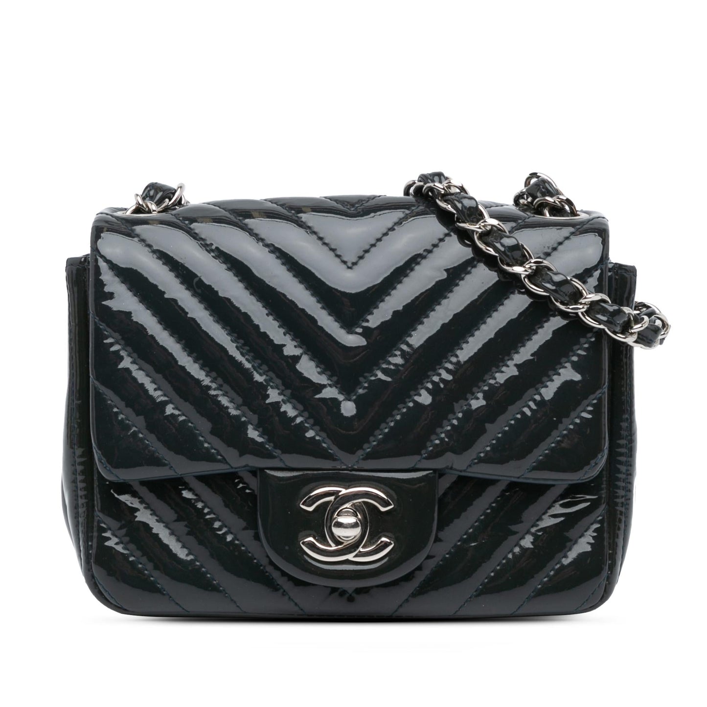 Chanel Mini Square Classic Chevron Patent Flap Crossbody