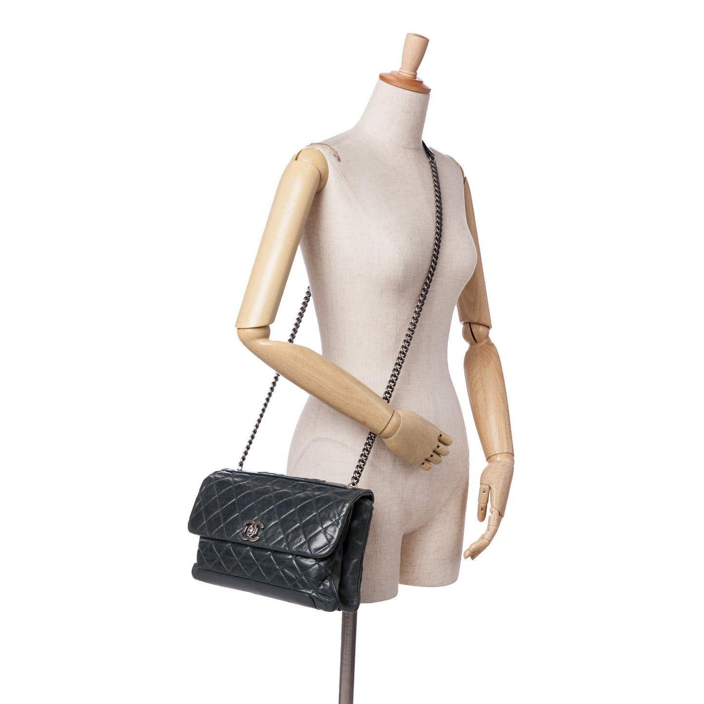 Chanel Quilted Aged Calfskin Logo Accordion Flap