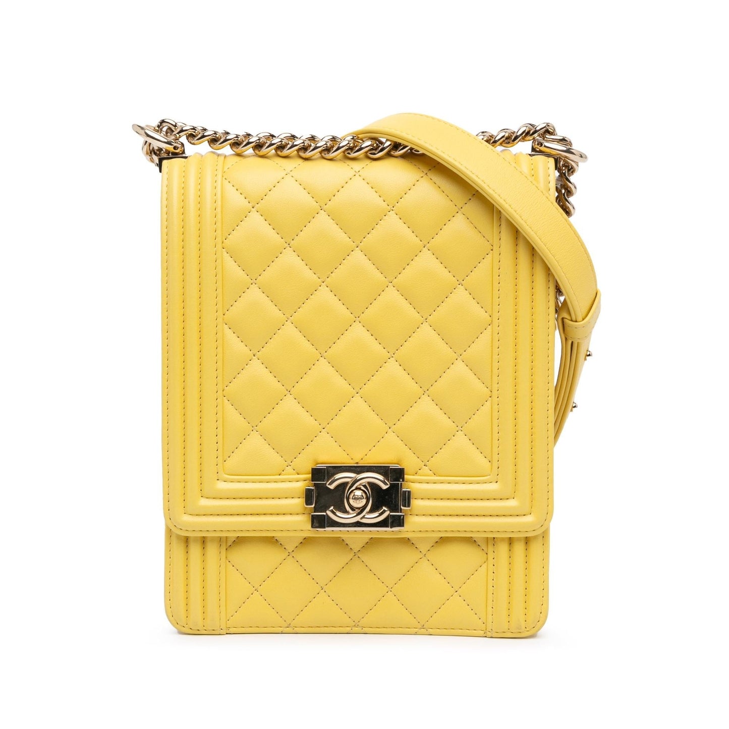 Chanel Quilted Lambskin North South Boy Flap Crossbody