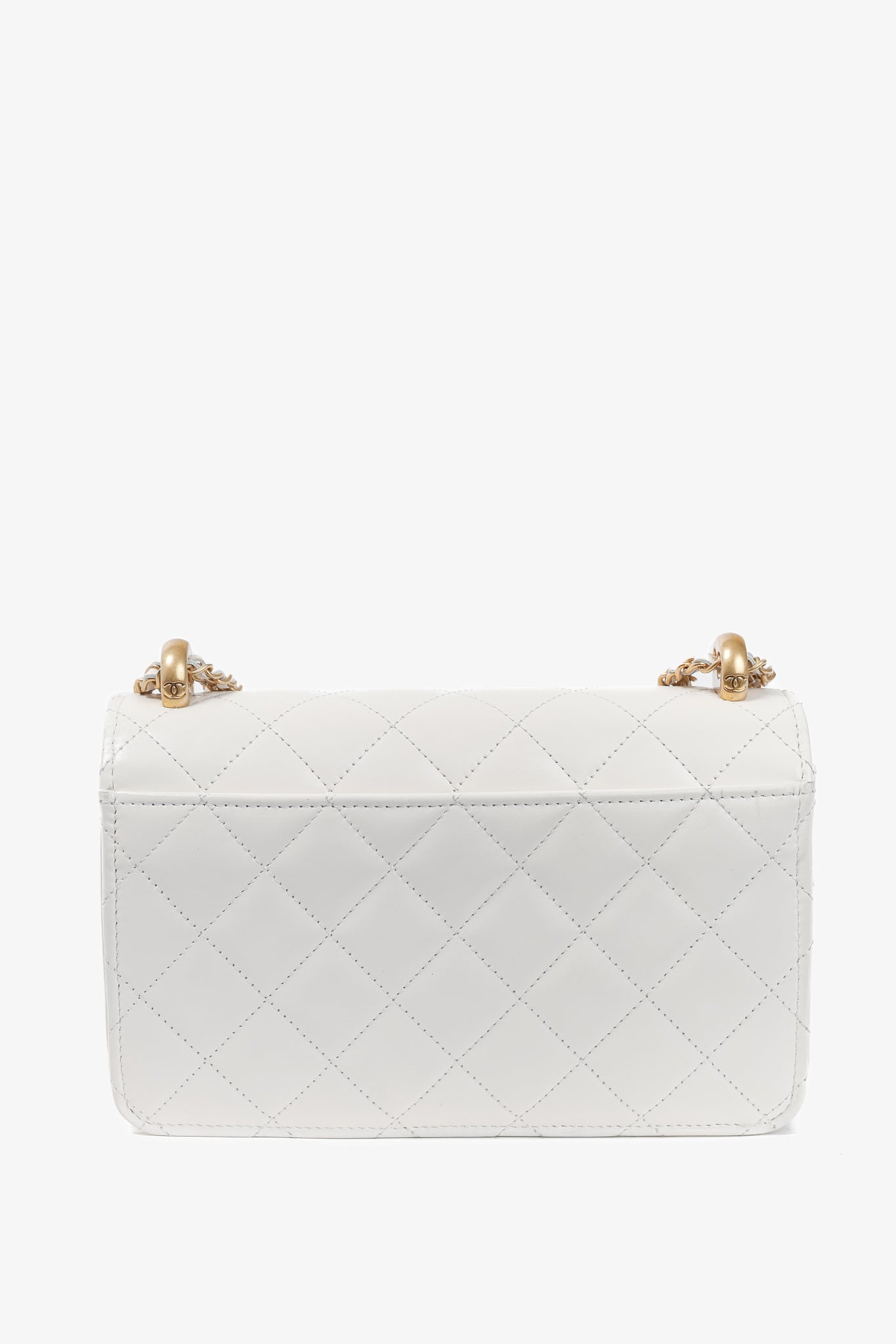 Chanel Pearl Crush White Quilted Lambskin Leather Wallet on Chain Crossbody