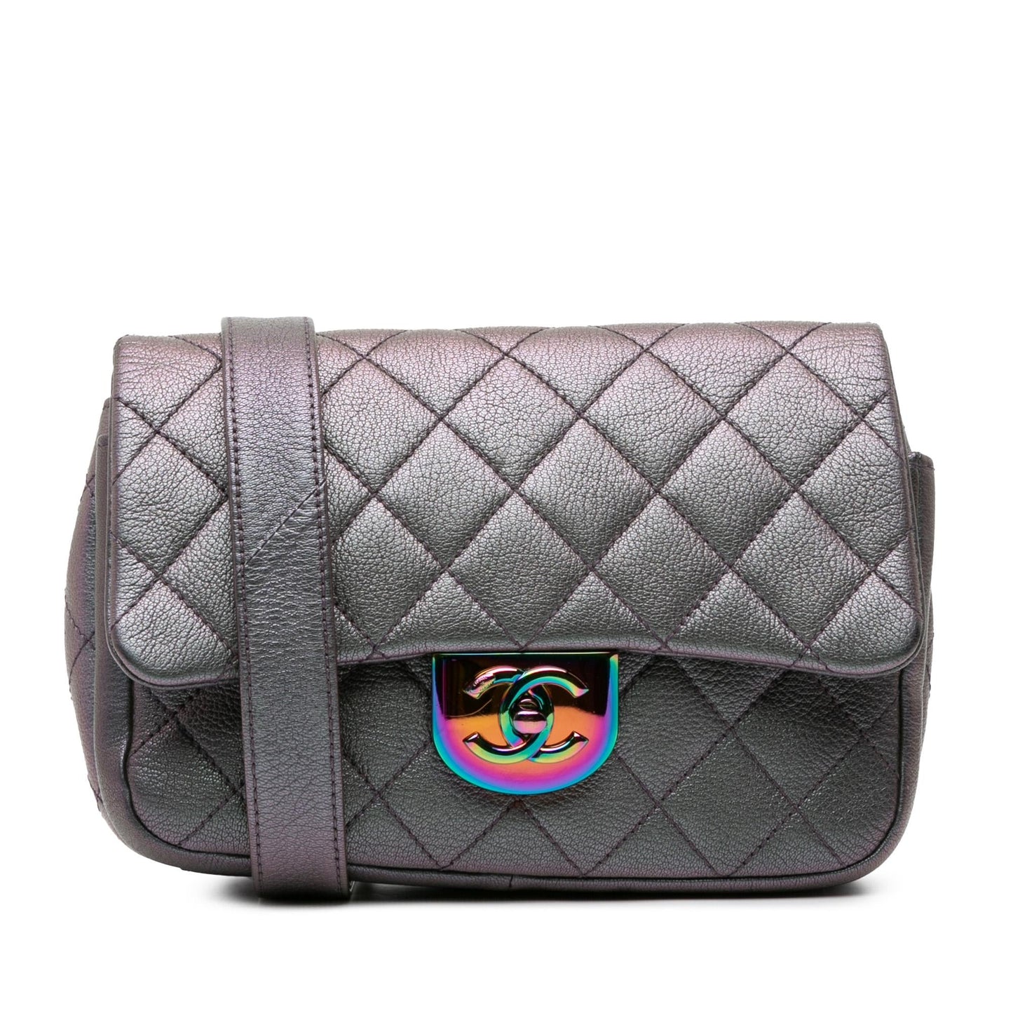 Chanel Small Iridescent Goatskin Double Carry Waist Chain Flap Shoulder Bag