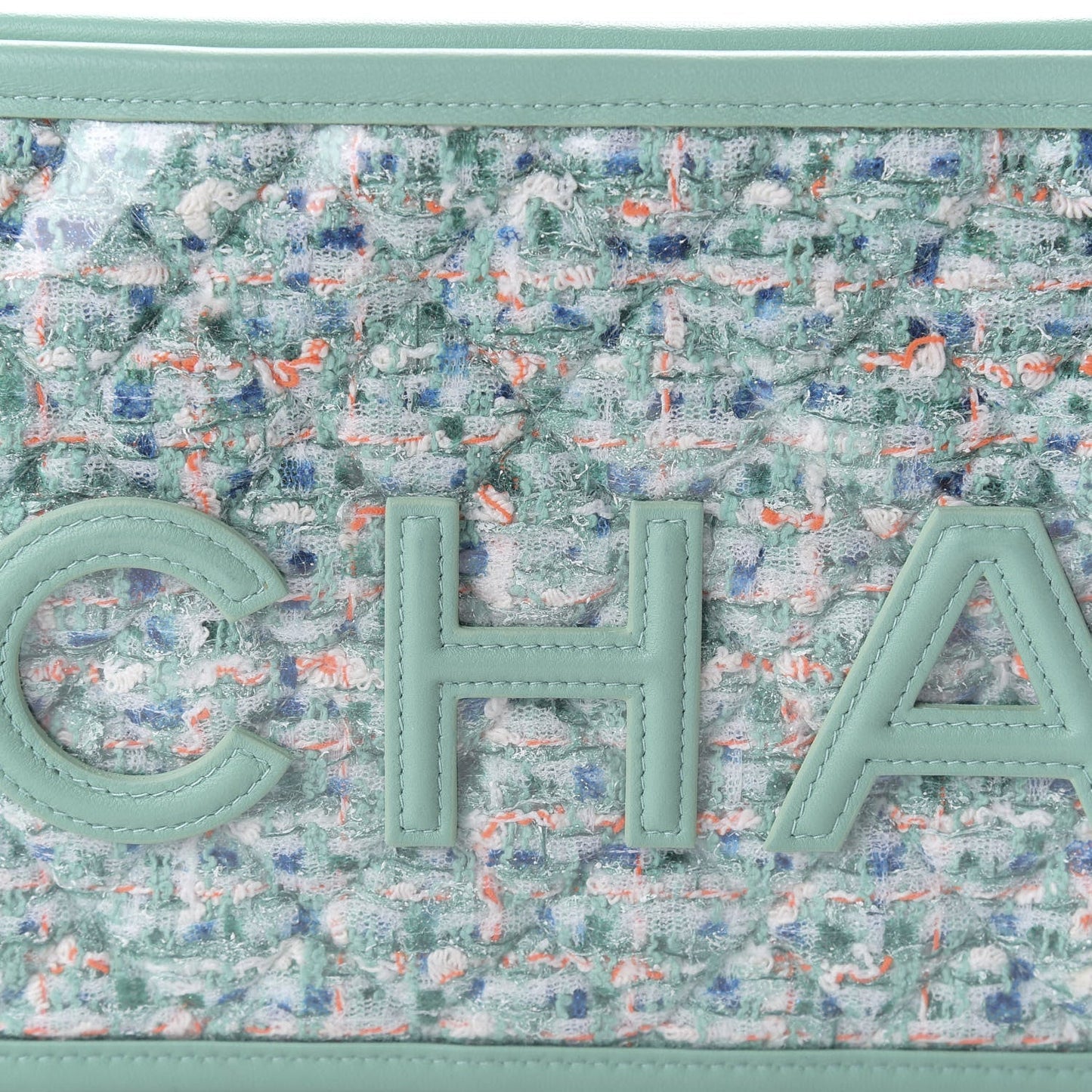 CHANEL TWEED LAMBSKIN PVC POUCH CLUTCH BAG