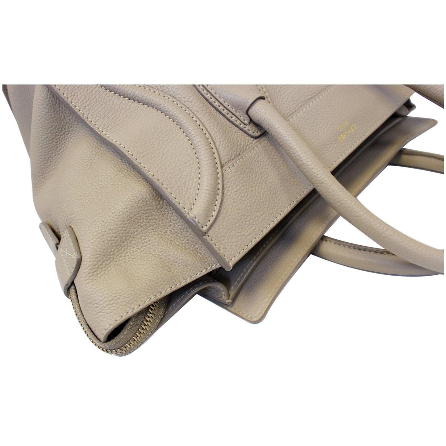 Celine Drummed Calfskin Leather Mini Luggage Tote Bag Dune