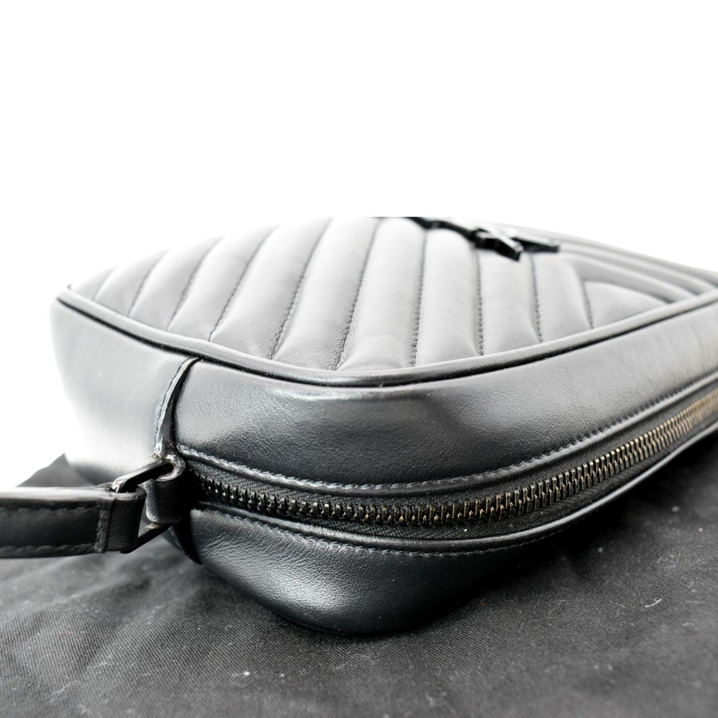 SAINT LAURENT Lou Chevron Leather Camera Crossbody Bag Black
