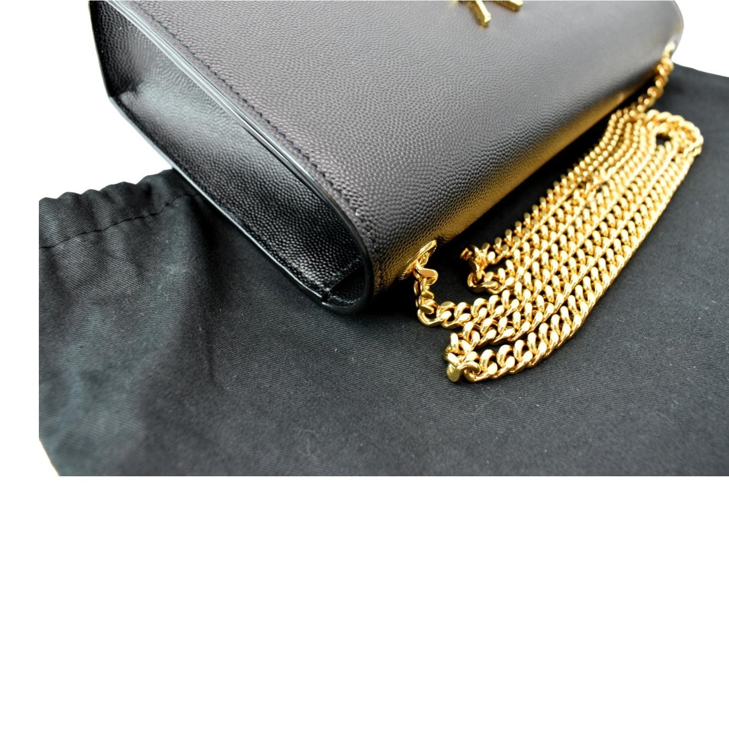 SAINT LAURENT Kate Leather Gold Chain Clutch Crossbody Bag Black