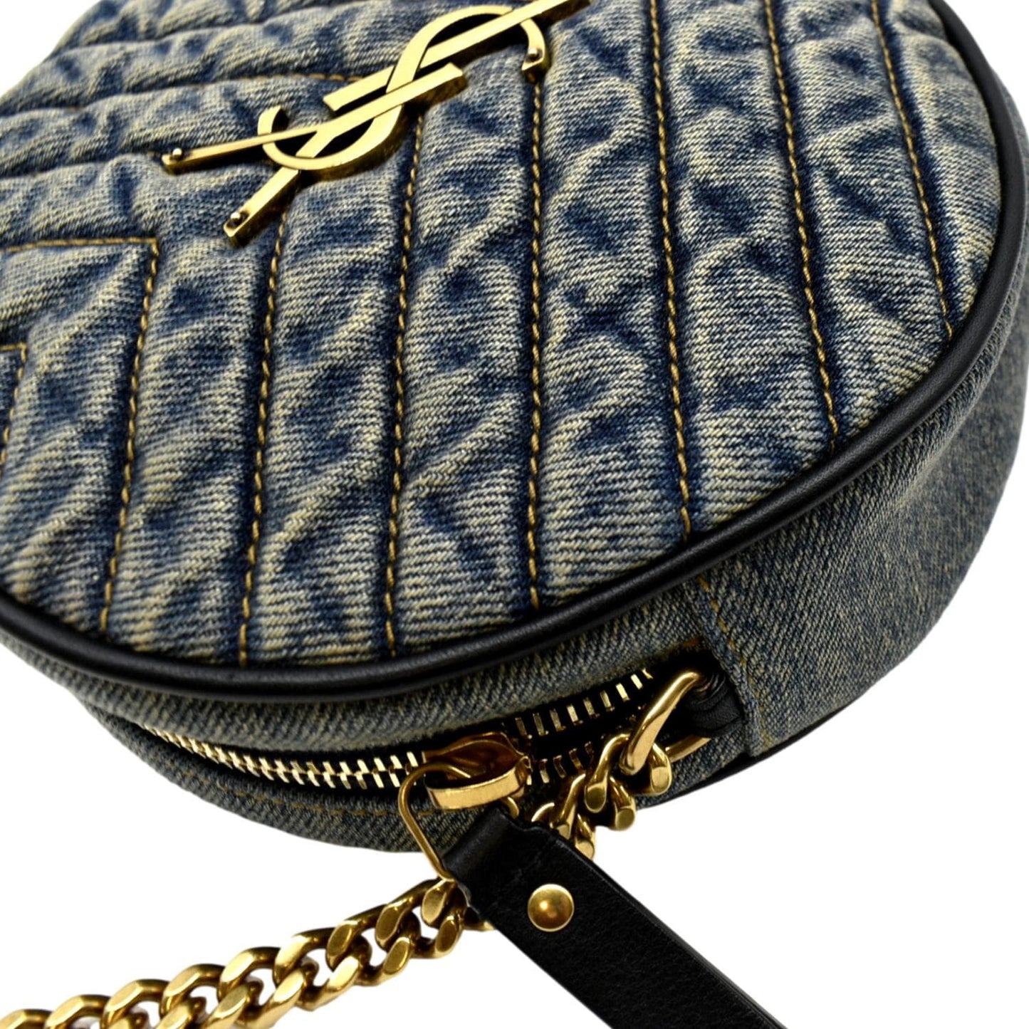 SAINT LAURENT Vinyle Round Denim Camera Crossbody Bag Black
