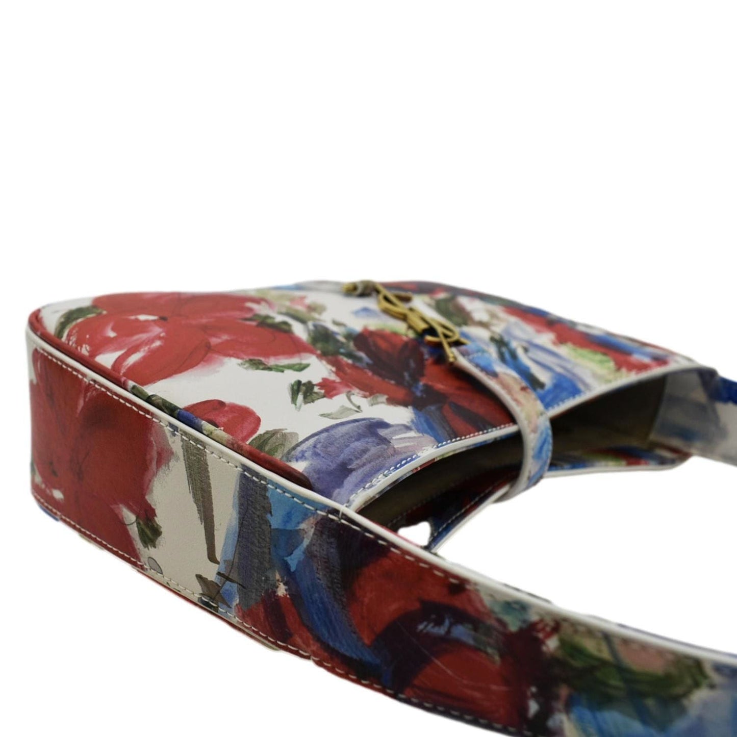 SAINT LAURENT LE 5 a 7 Floral Printed Leather Hobo Bag White