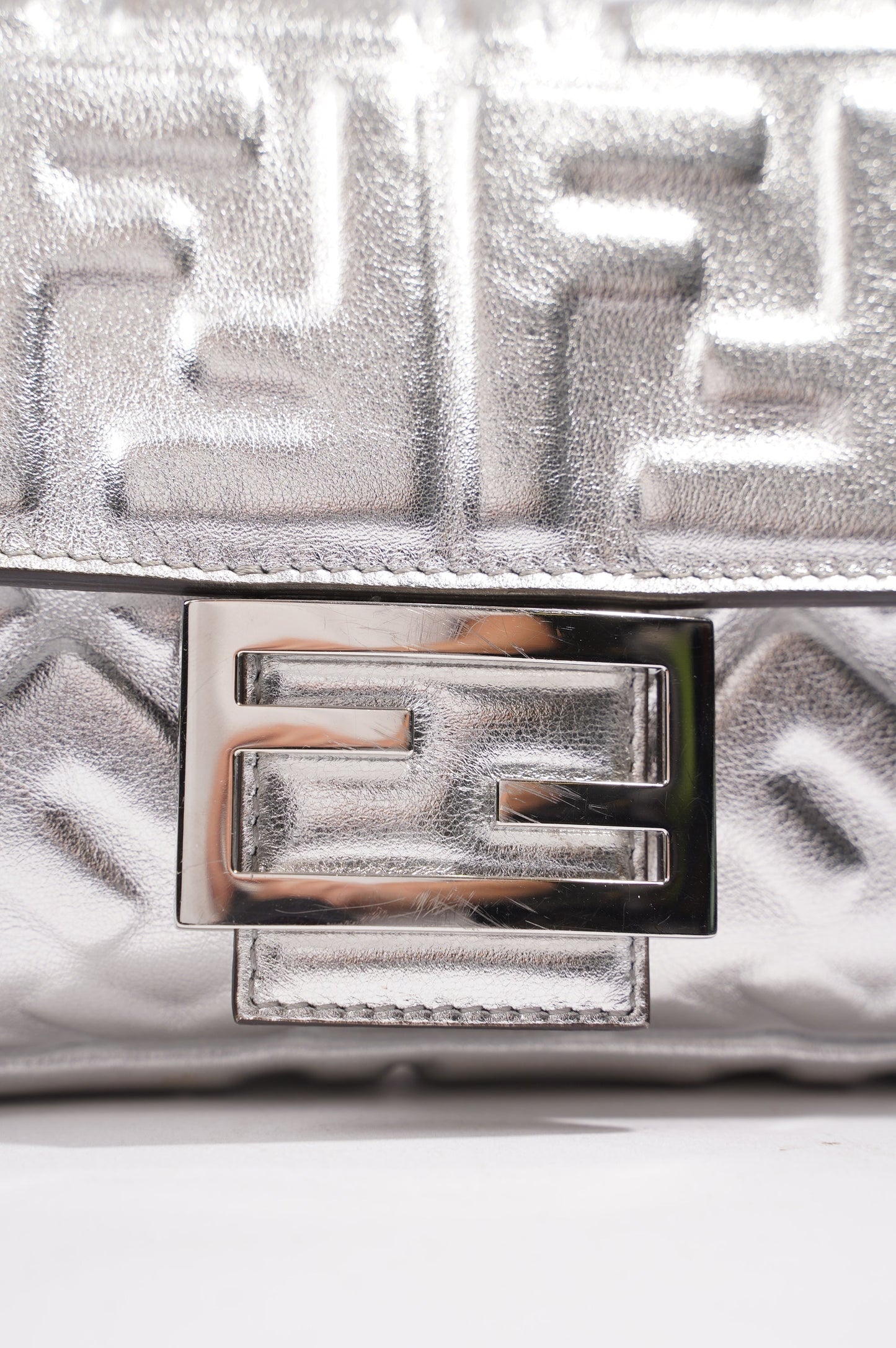 Fendi Womens Baguette Bag Silver Leather