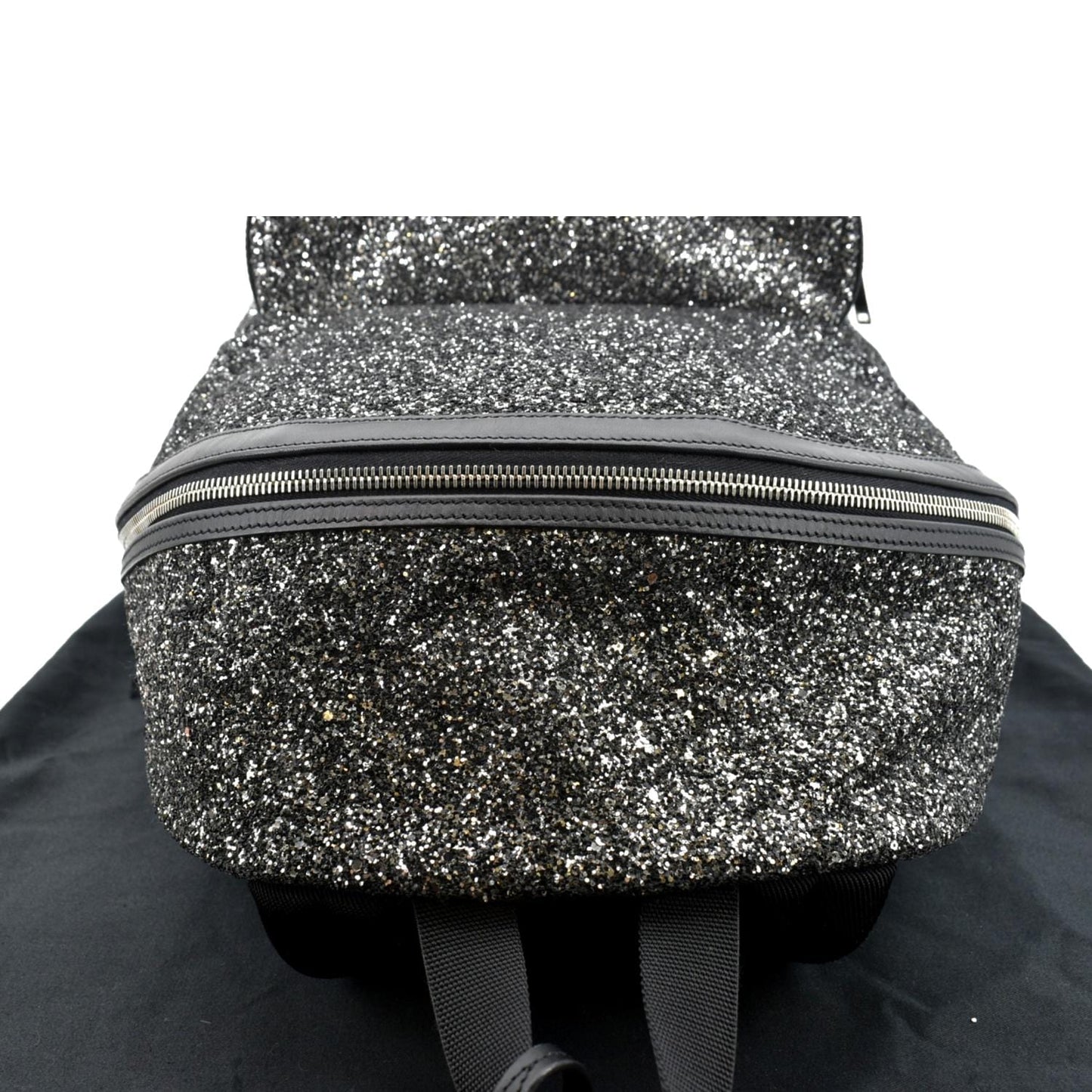 SAINT LAURENT City Glitter Canvas Backpack Bag Black