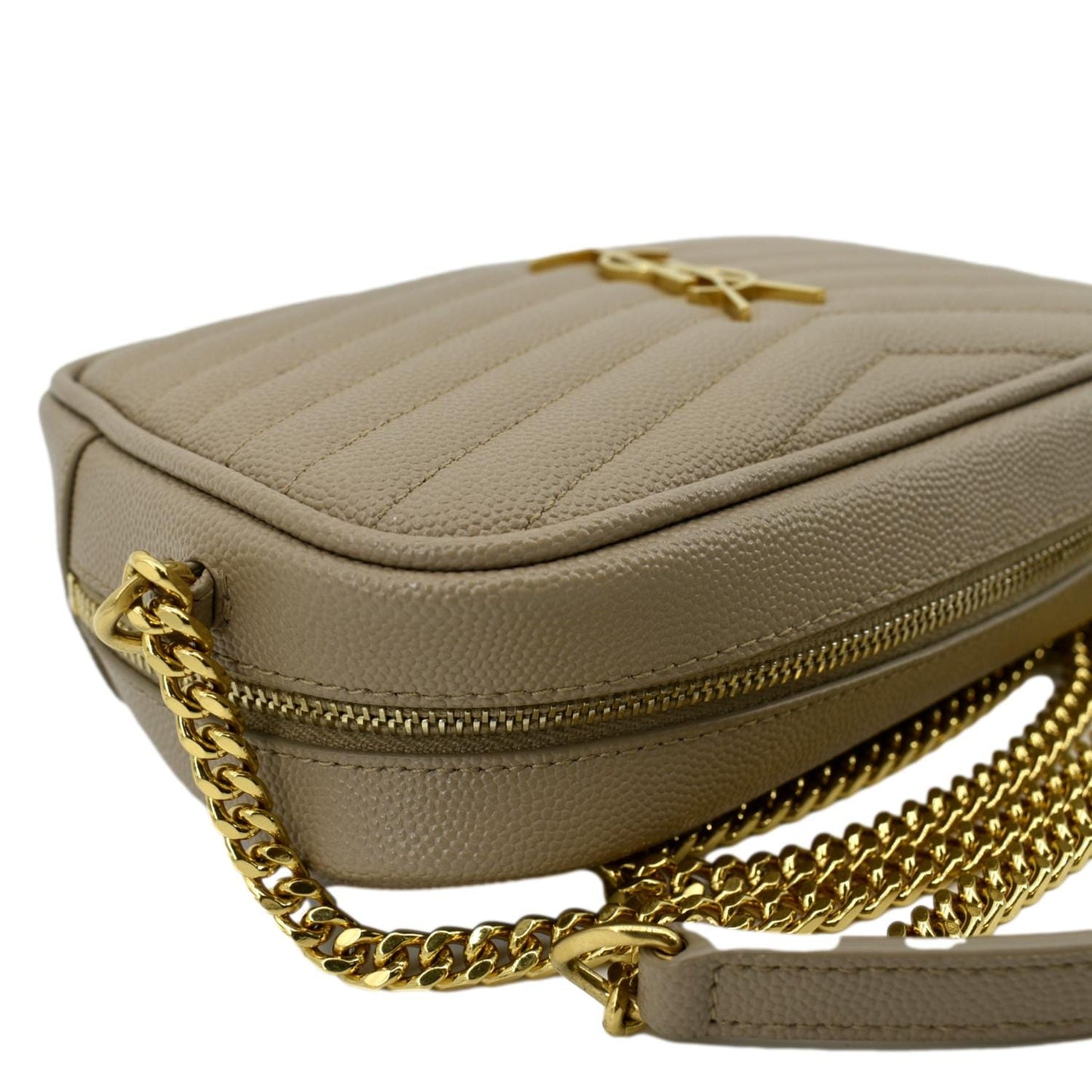 SAINT LAURENT Mini Lou Grain De Poudre Camera Bag Beige