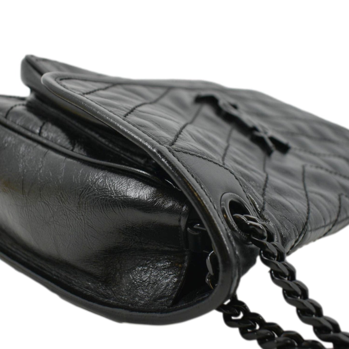 SAINT LAURENT Niki Baby Crinkle Leather Shoulder Bag Black