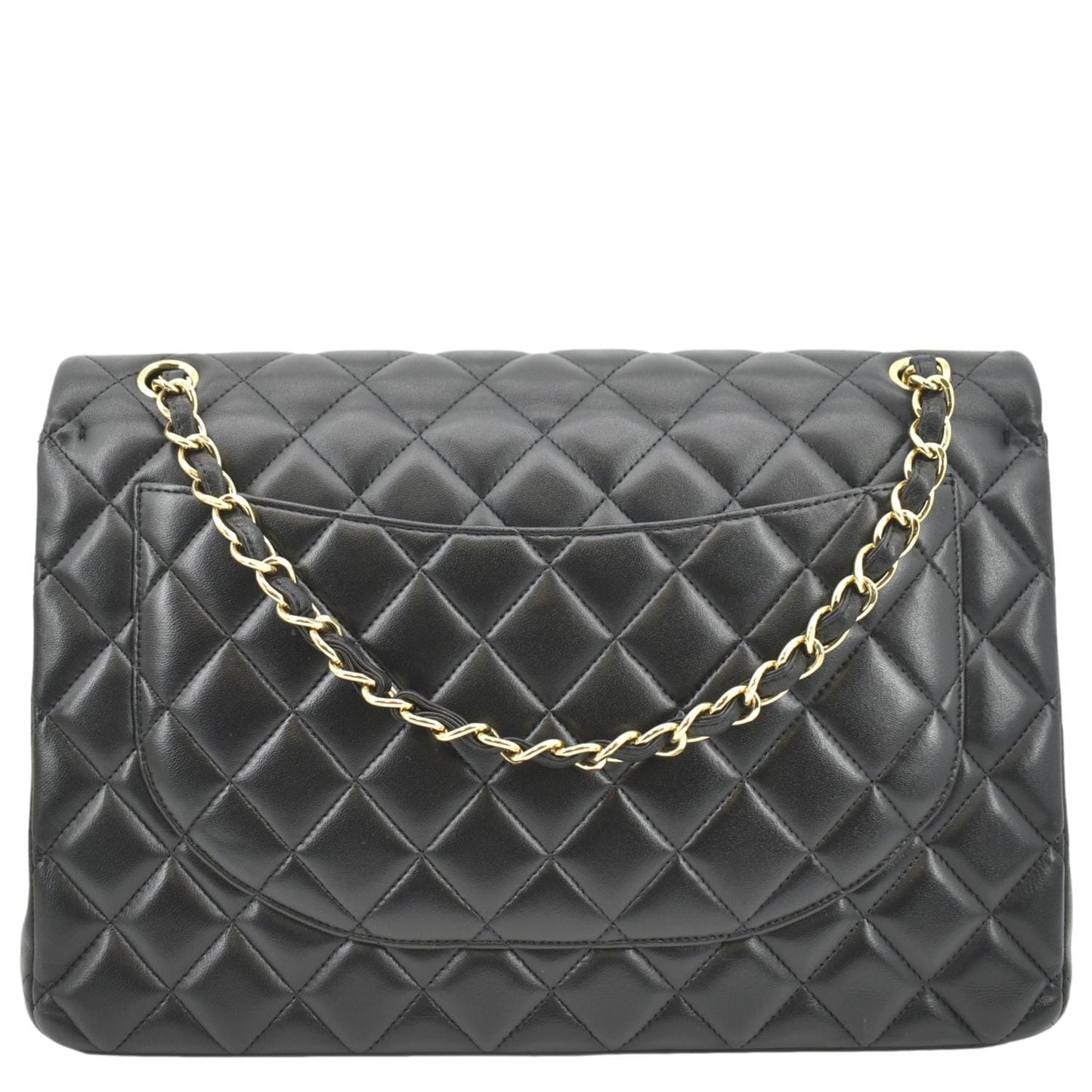 Chanel Maxi Double Flap Lambskin Leather Shoulder Bag Black