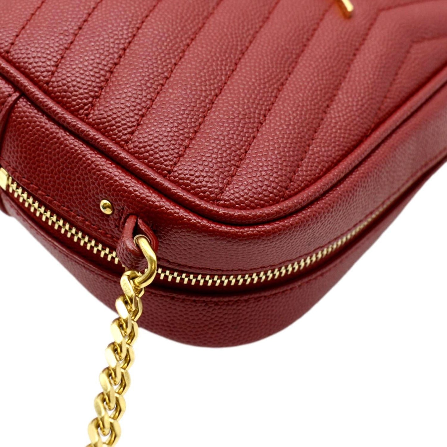 SAINT LAURENT Small Lou Chevron Leather Camera Crossbody Bag Red