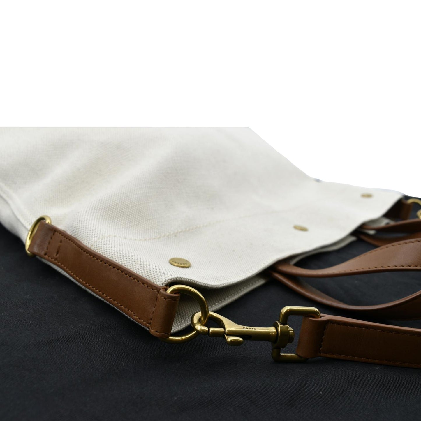 SAINT LAURENT North South Foldable Canvas Smooth Leather Shoulder Bag Naturel