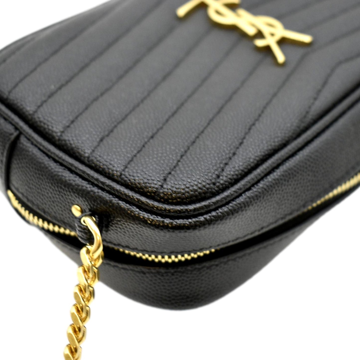 SAINT LAURENT Lou Chevron Leather Camera Crossbody Bag Black