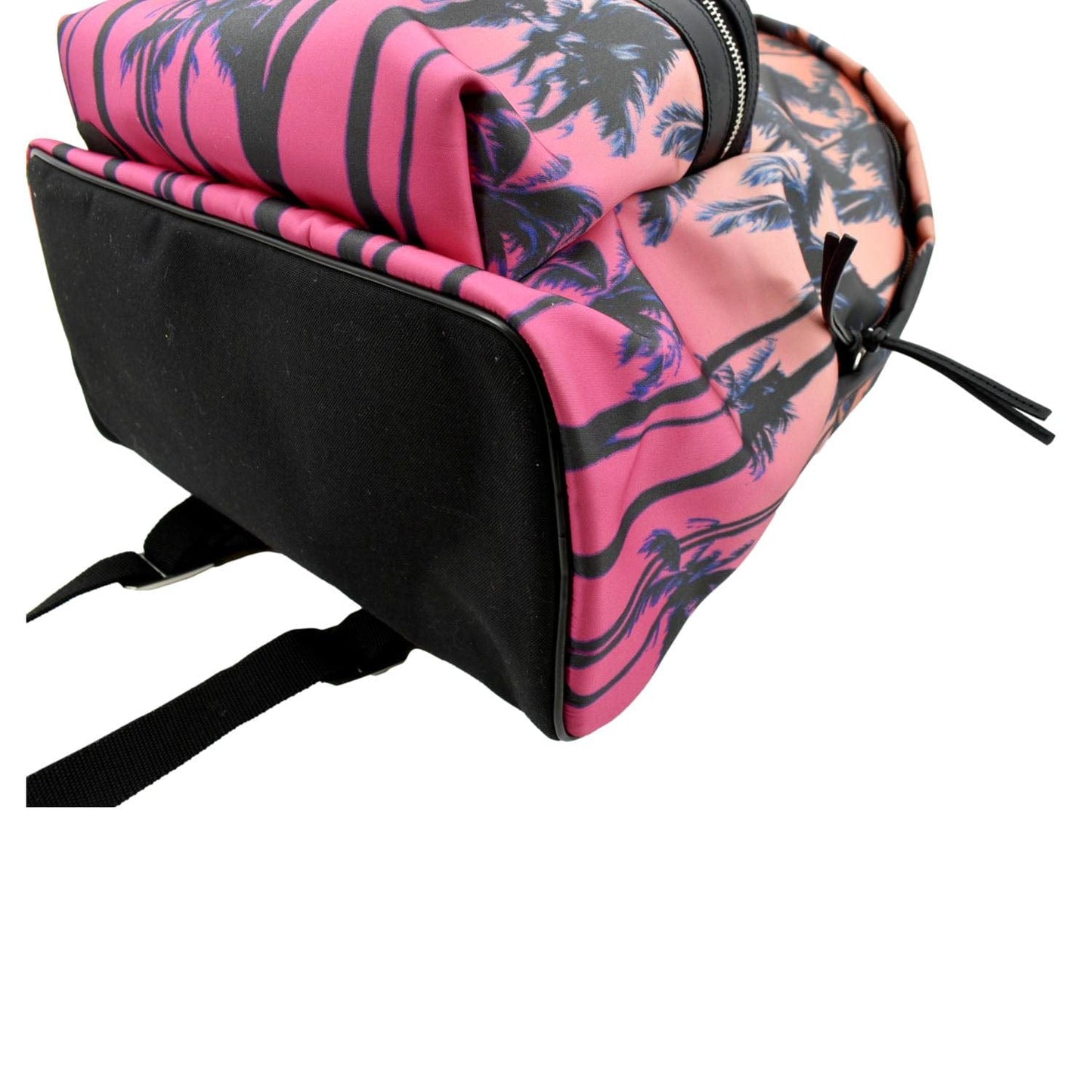 SAINT LAURENT City Palm Print Canvas Backpack Bag Orange