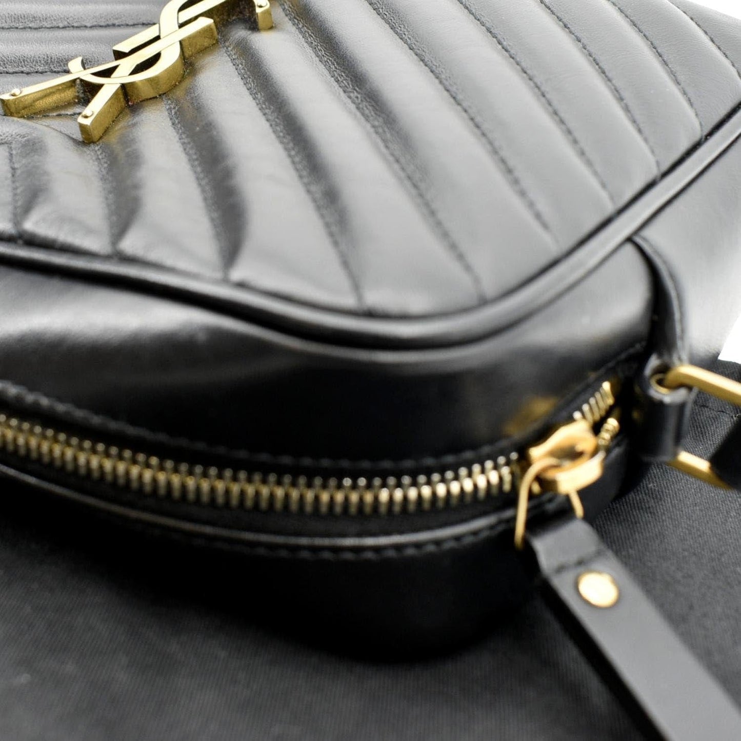 SAINT LAURENT Lou Chevron Leather Camera Crossbody Bag Black