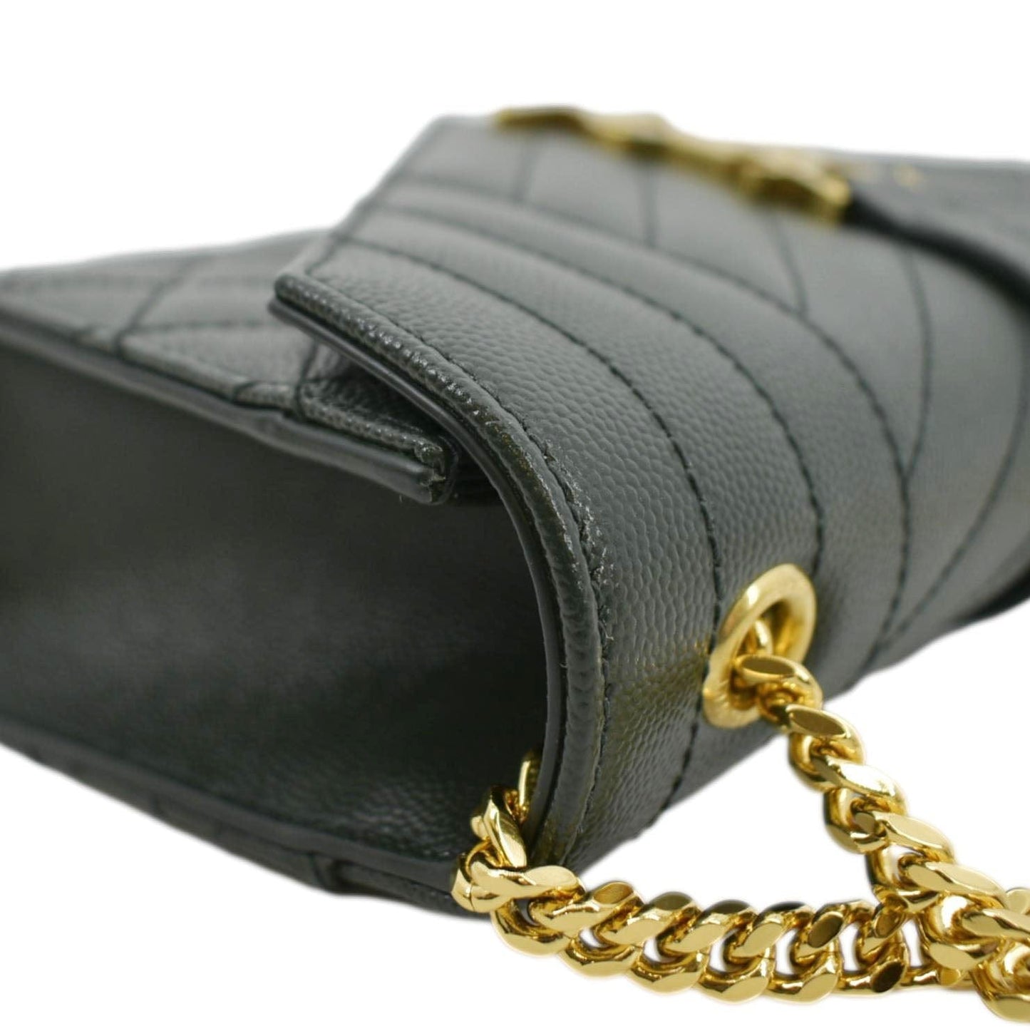 SAINT LAURENT Small Envelope Matelassé Leather Shoulder Bag Green