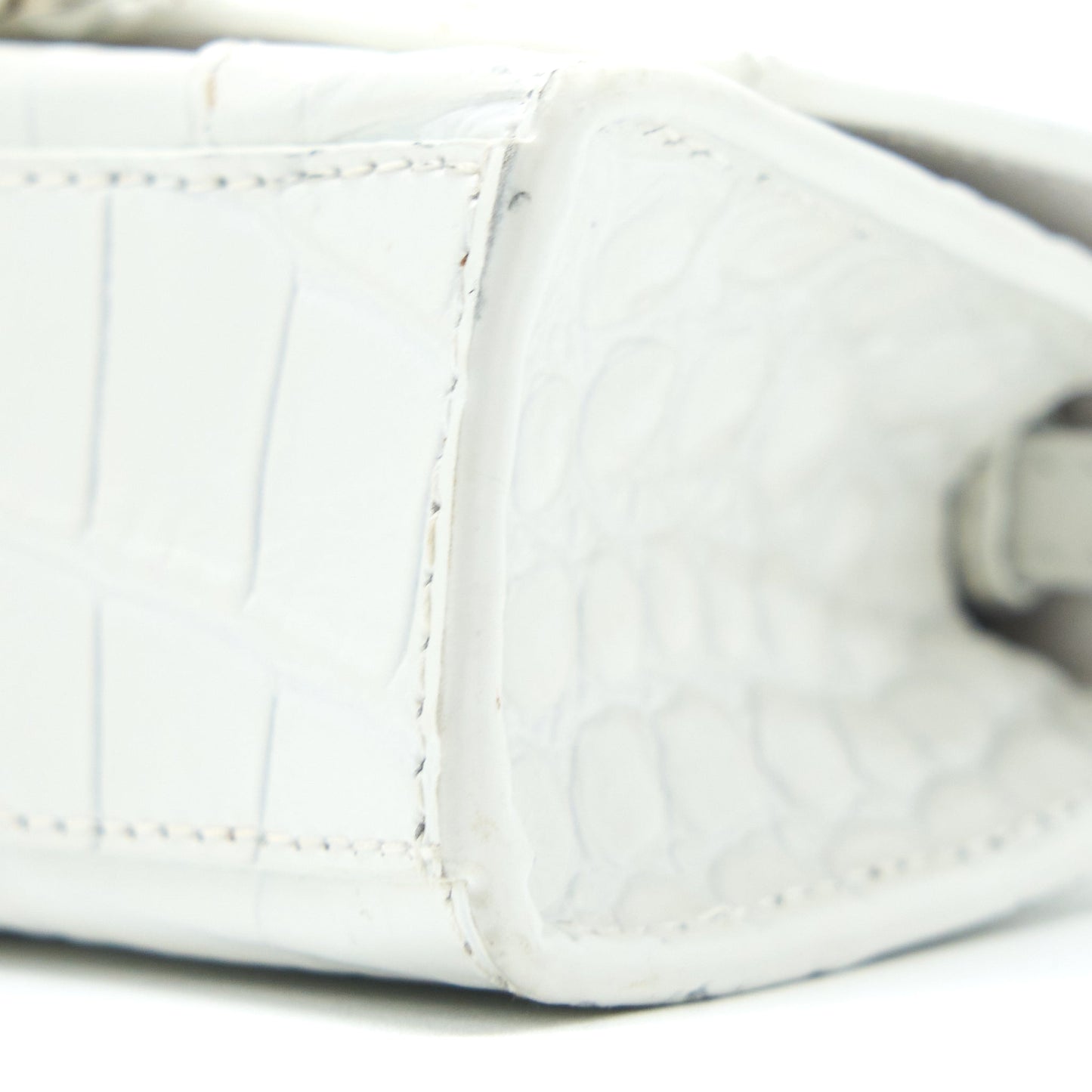 Balenciaga Mini Hourglass Purse Crocodile-Embossed Calfskin White