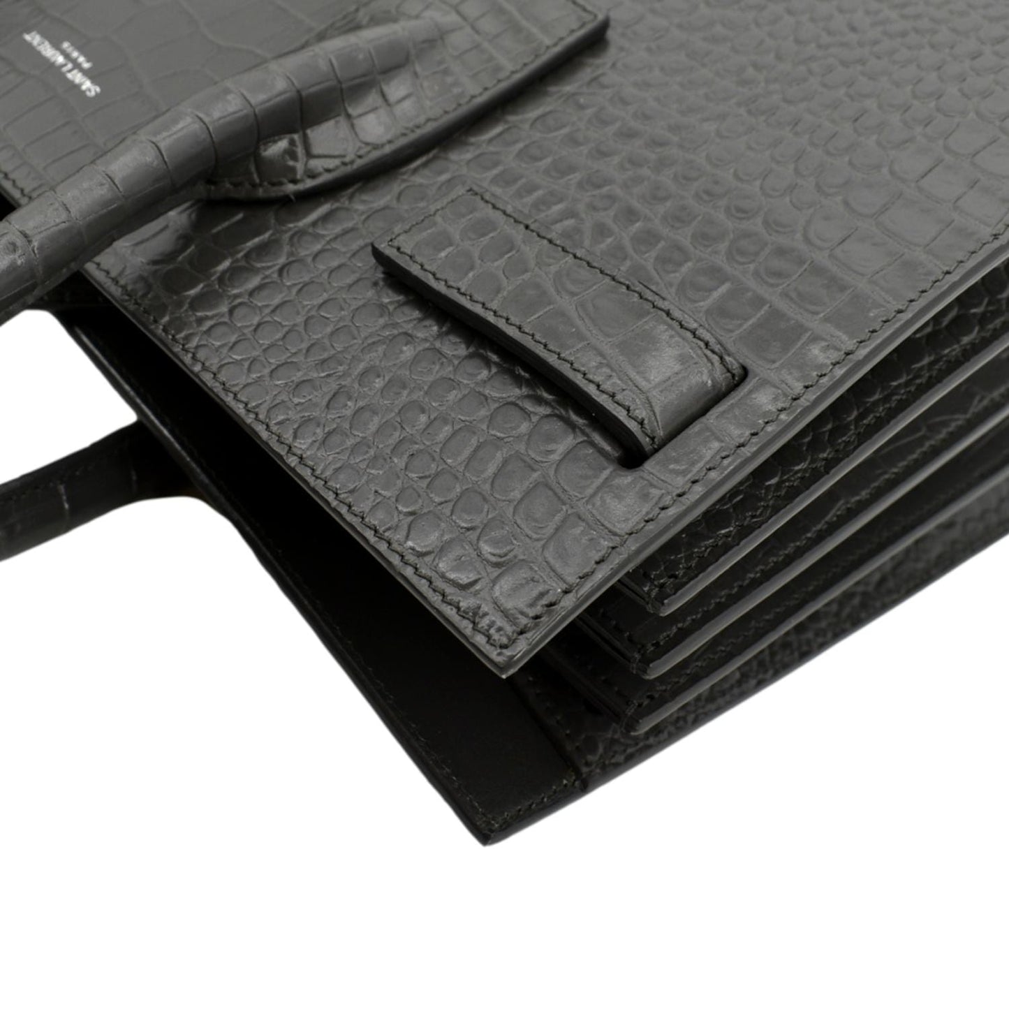 SAINT LAURENT Sac de Jour Crocodile-Embossed Satchel Bag Grey