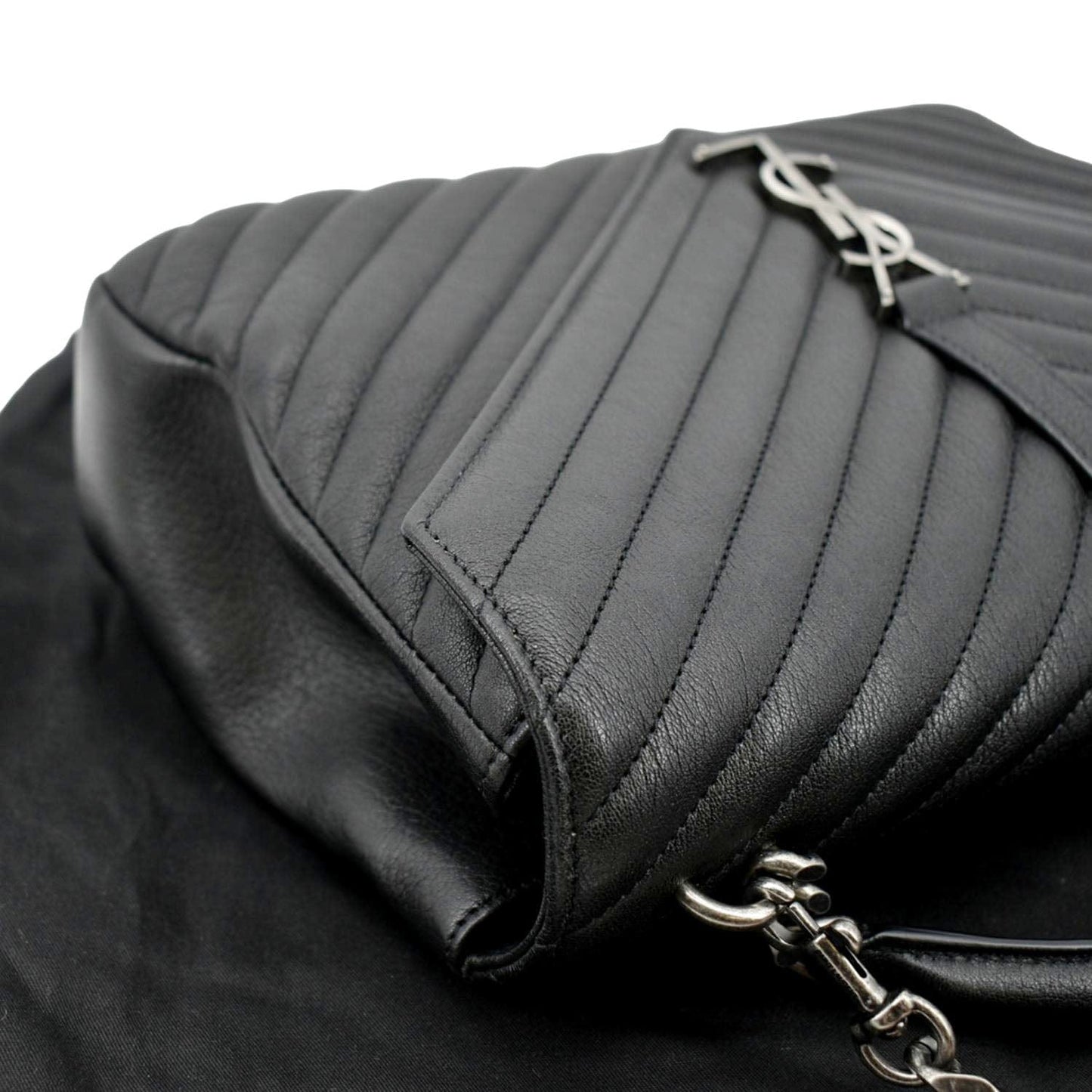 SAINT LAURENT College Large Lambskin Leather Shoulder Chain Bag Black
