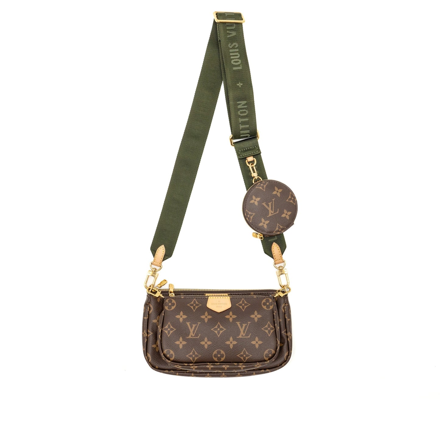 LOUIS VUITTON Multi Pochette Accessories Khaki Strap Monogram Canvas GHW