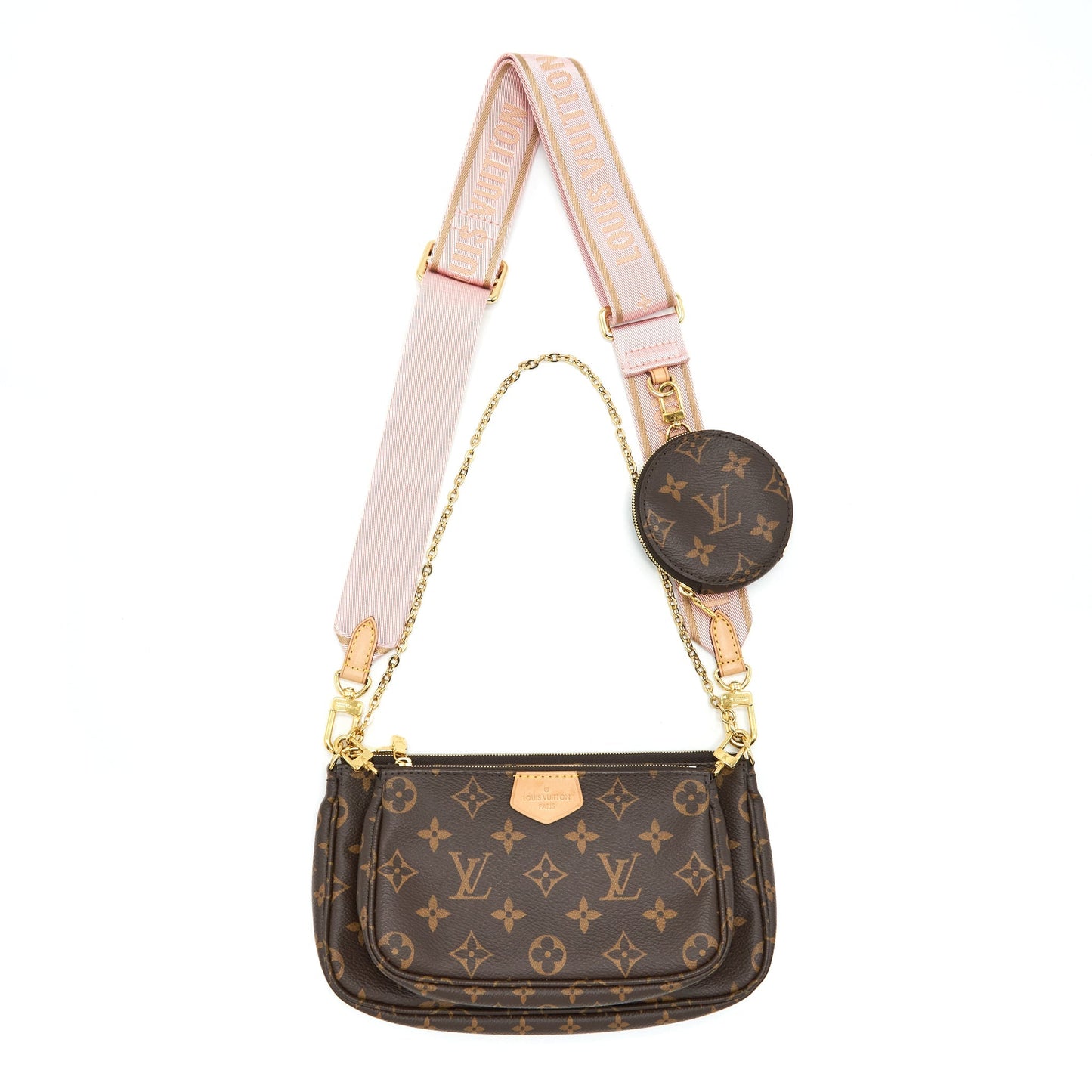 Louis Vuitton Multi Pochette Accessories Pink Strap Monogram Canvas GHW