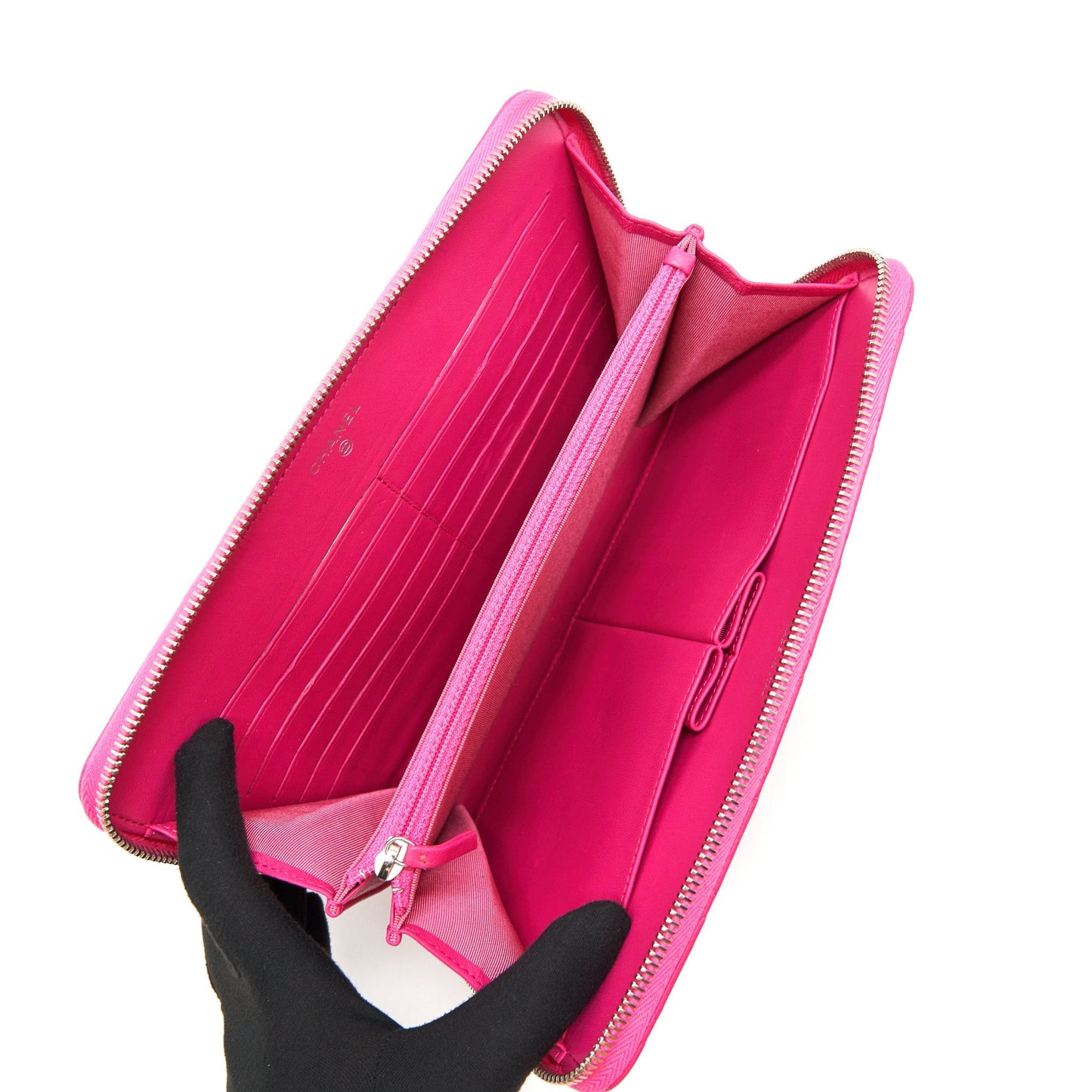 Chanel Quilted Zipper Clutch Lambskin Pink