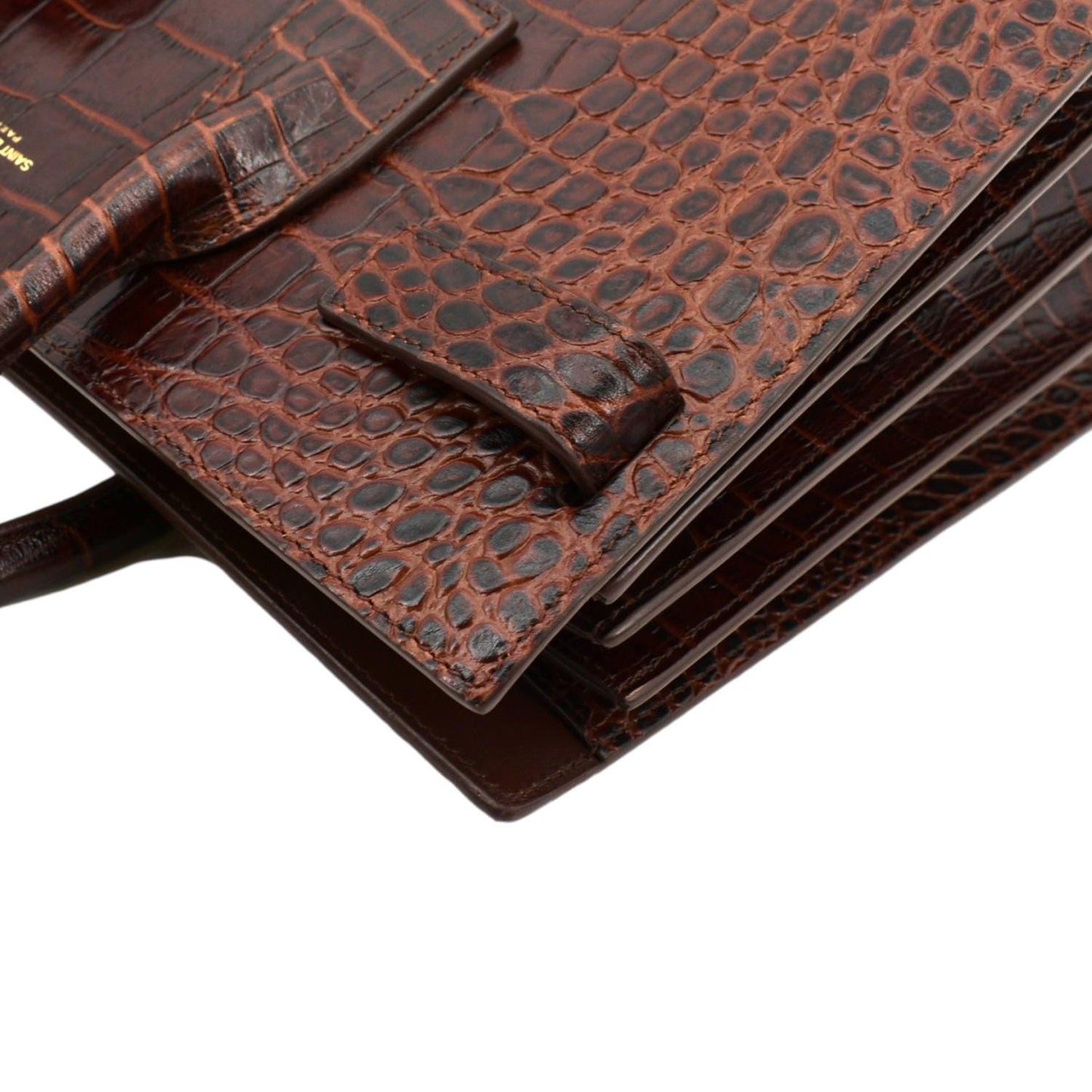 SAINT LAURENT Sac de Jour Embossed Leather Satchel Bag Chocolate Brown
