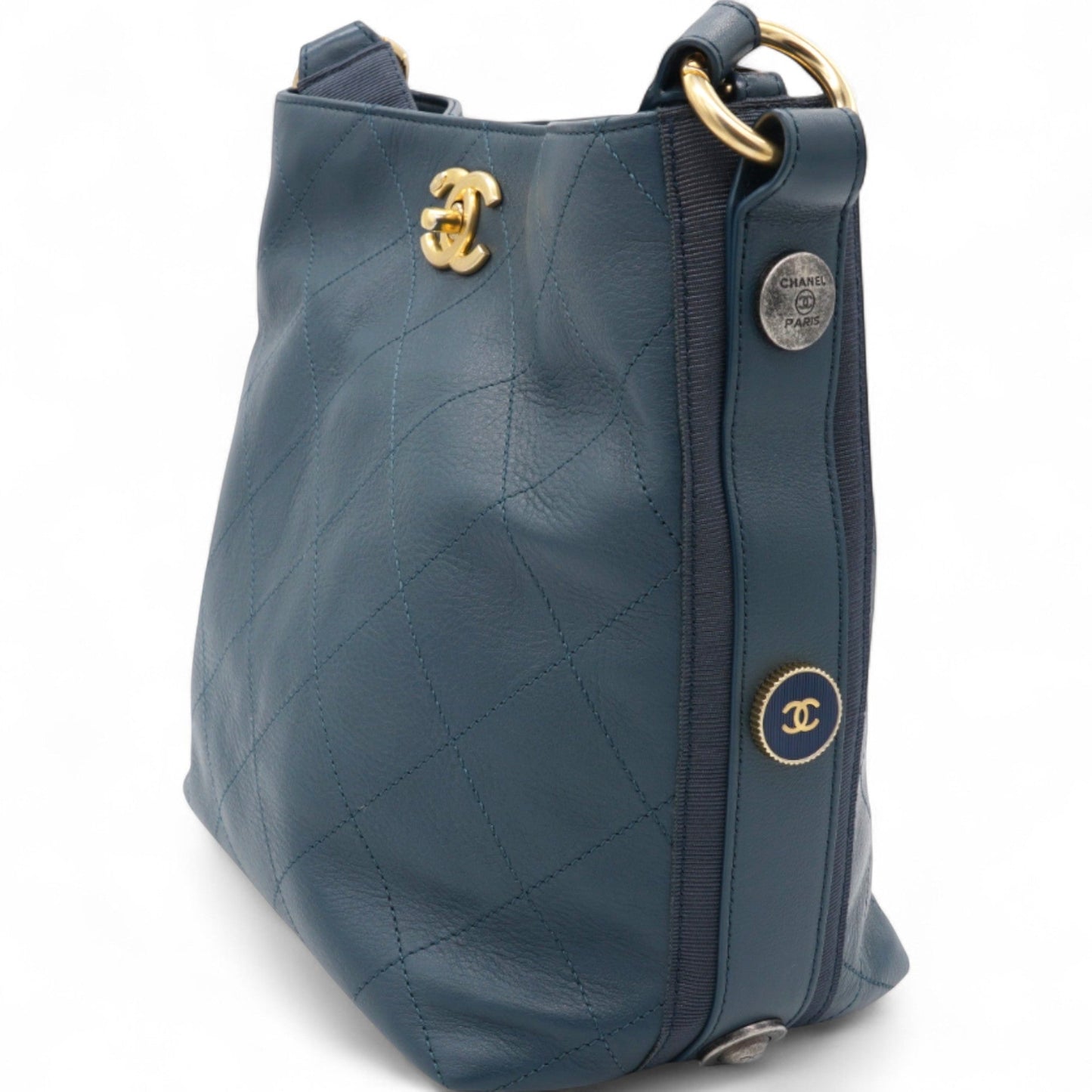 Chanel Button Up Hobo Quilted Calfskin with Grosgrain Small Shoulder Bag