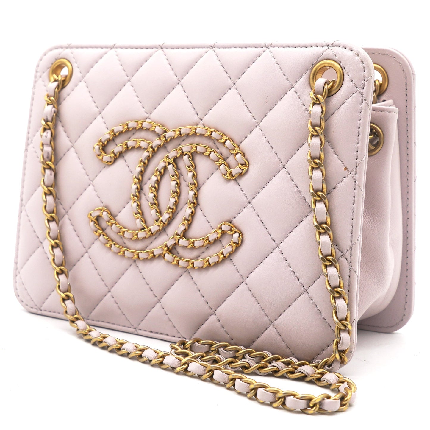 Chanel Calfskin Quilted Small CC Chain Accordion Tote Lilac Purple
