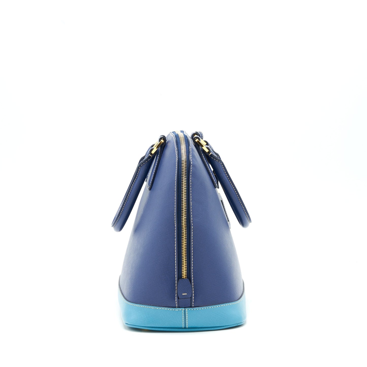 Prada Saffiano Lux Bi Colour Promenade Done Tote Purse Bluette/Turchese Blue