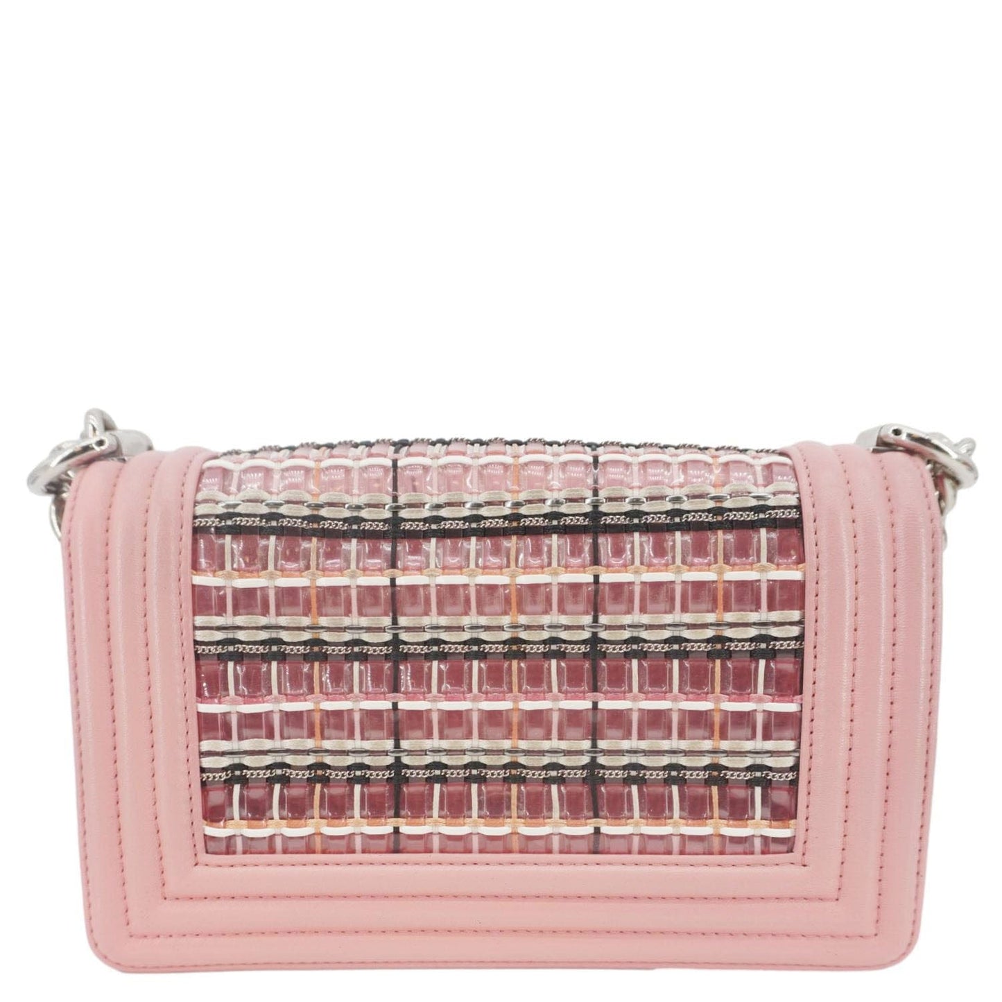 Chanel Boy Flap Small Woven Leather Shoulder Bag Pink
