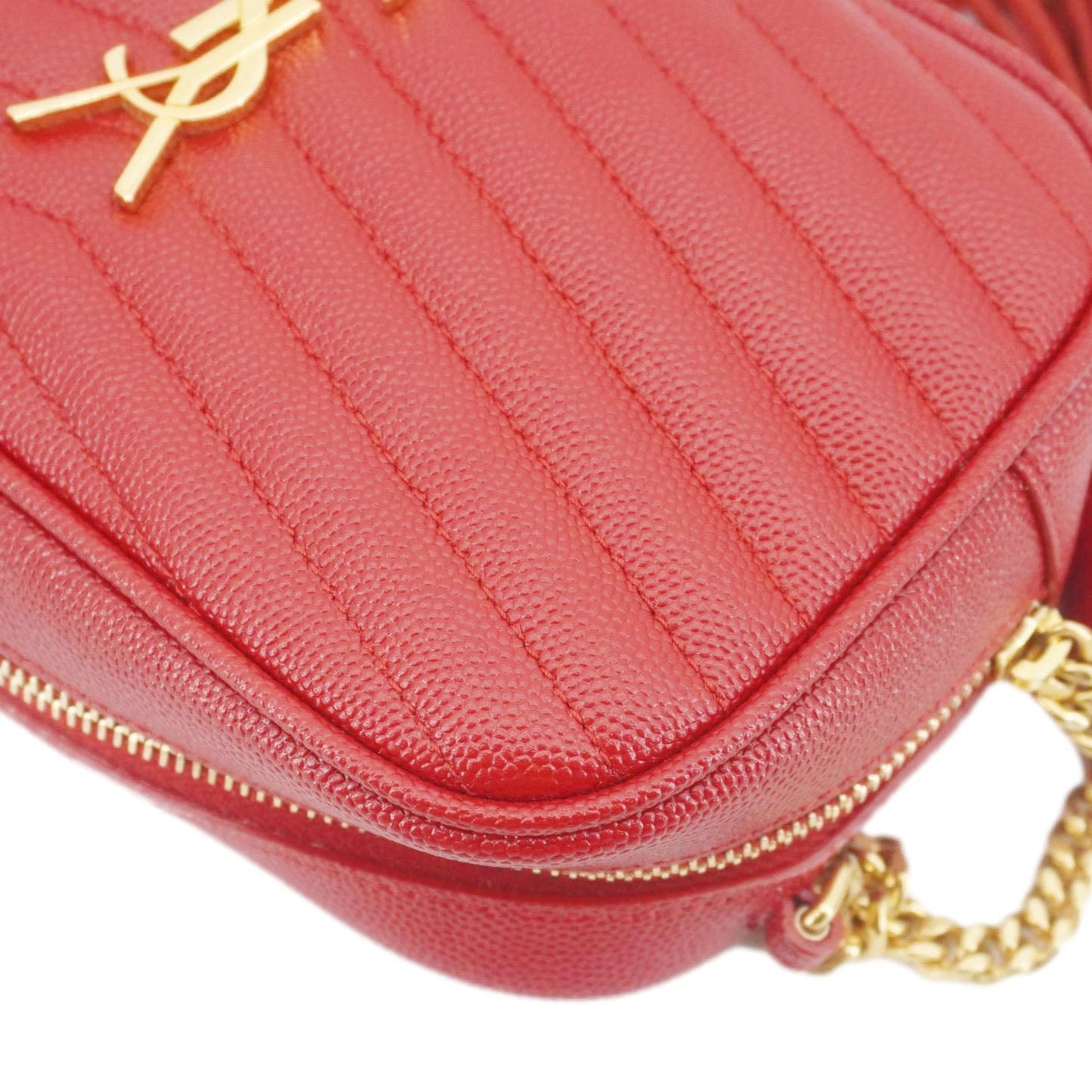 SAINT LAURENT Lou Small Chevron Leather Camera Crossbody Bag Red