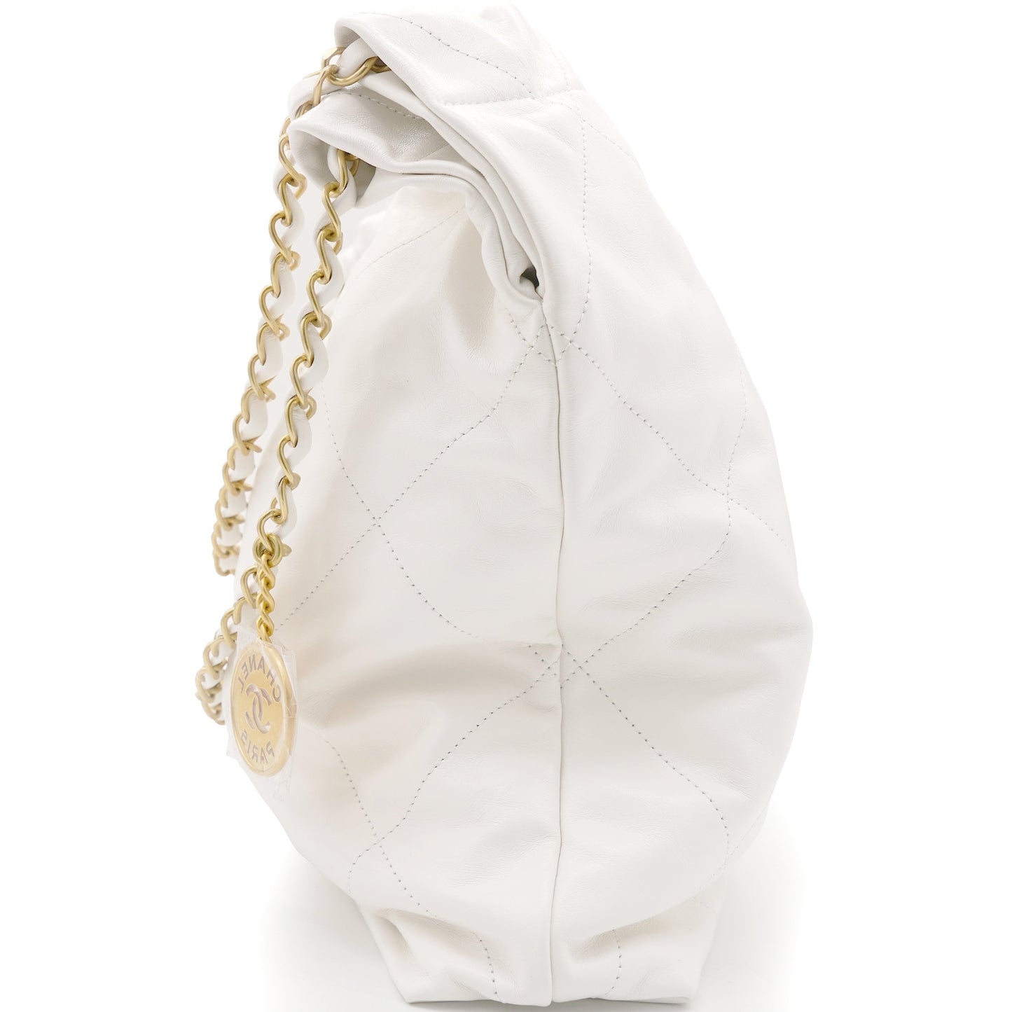 Shiny Calfskin Quilted Small Chanel 22 White Handbag