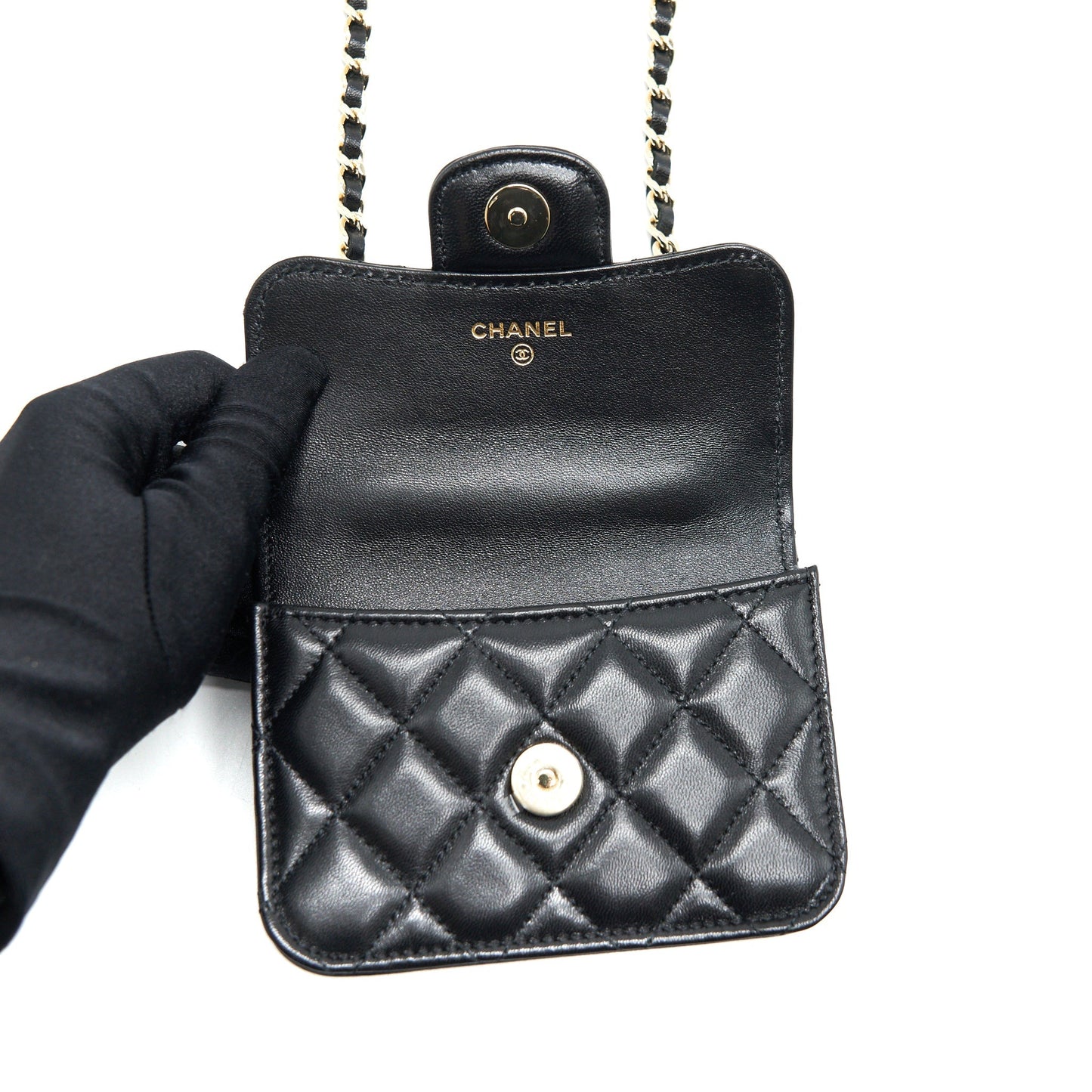 Chanel 21K Flap Coin Purse With Chain Black L