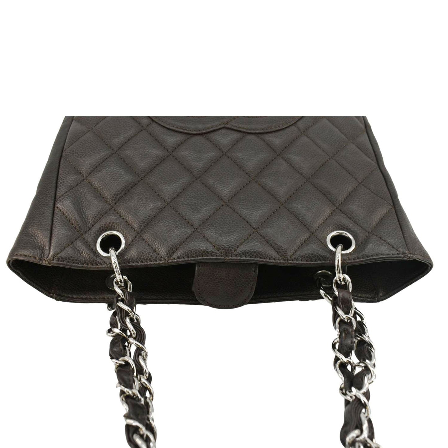 Chanel Petite Quilted Caviar Leather Shopping Tote Shoulder Bag Dark Brown