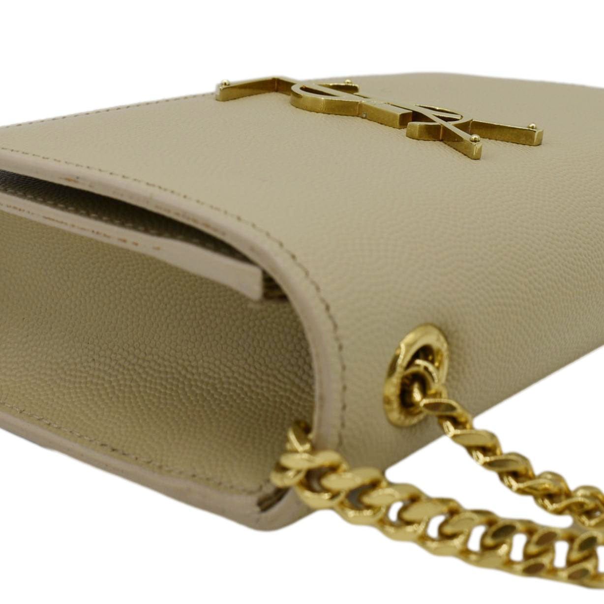 SAINT LAURENT Kate Leather Chain Clutch Crossbody Bag Cream