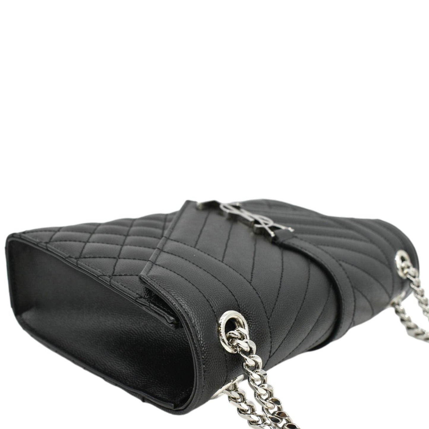 SAINT LAURENT Envelope Mix Matelassé Chain Leather Shoulder Bag Black