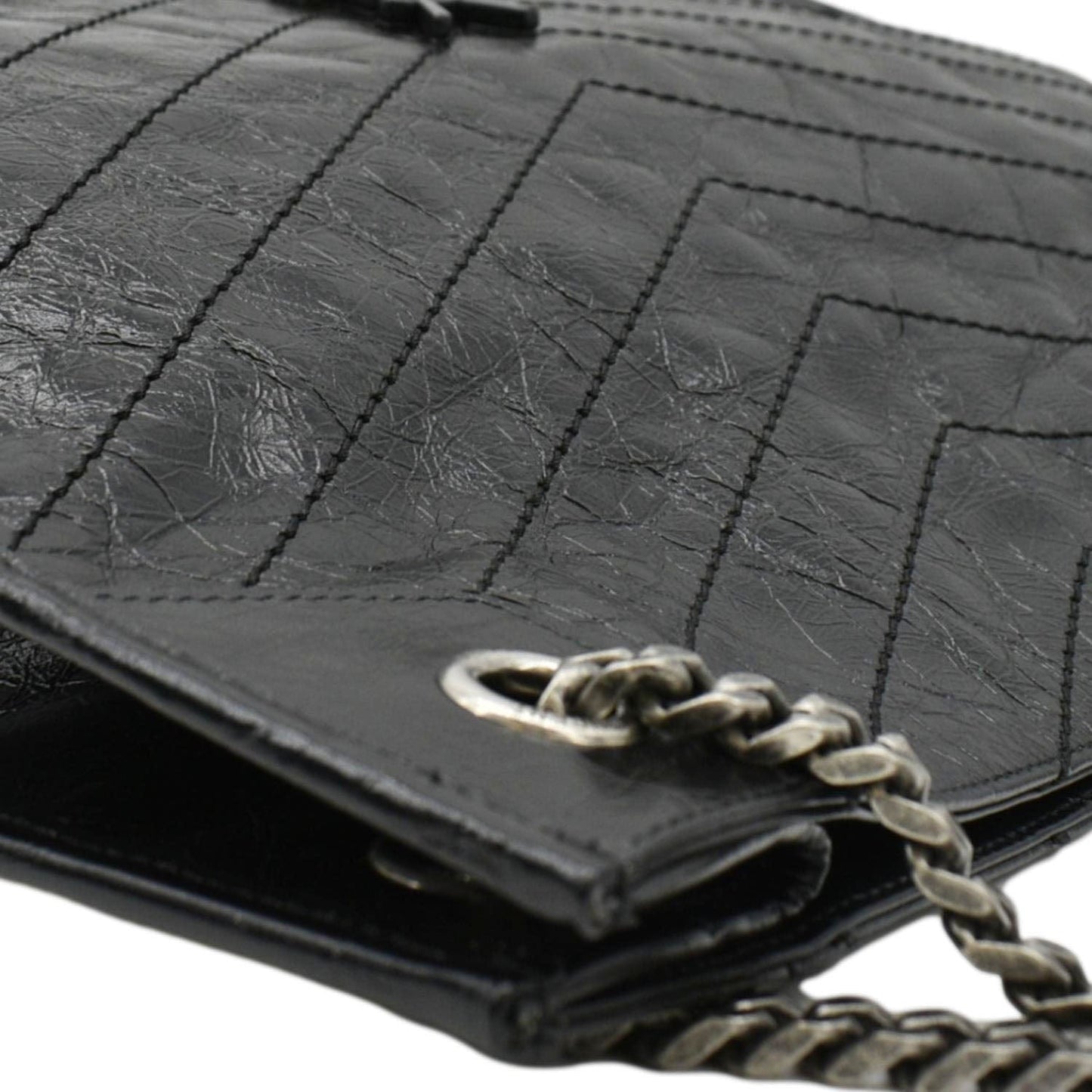 SAINT LAURENT Niki Medium Crinkle Leather Shoulder Bag Black