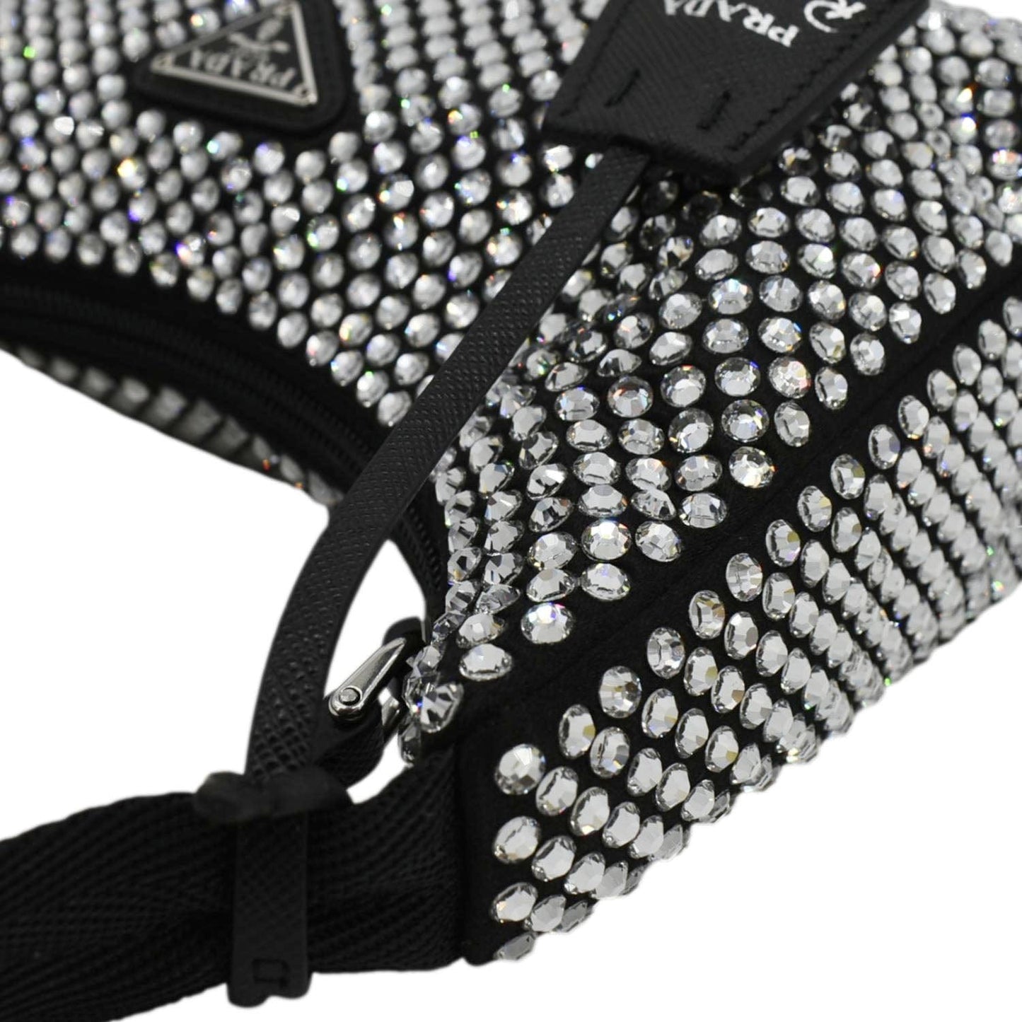 PRADA Mini Re-Edition 2000 Crystal Embellished Satin Tote Bag Black