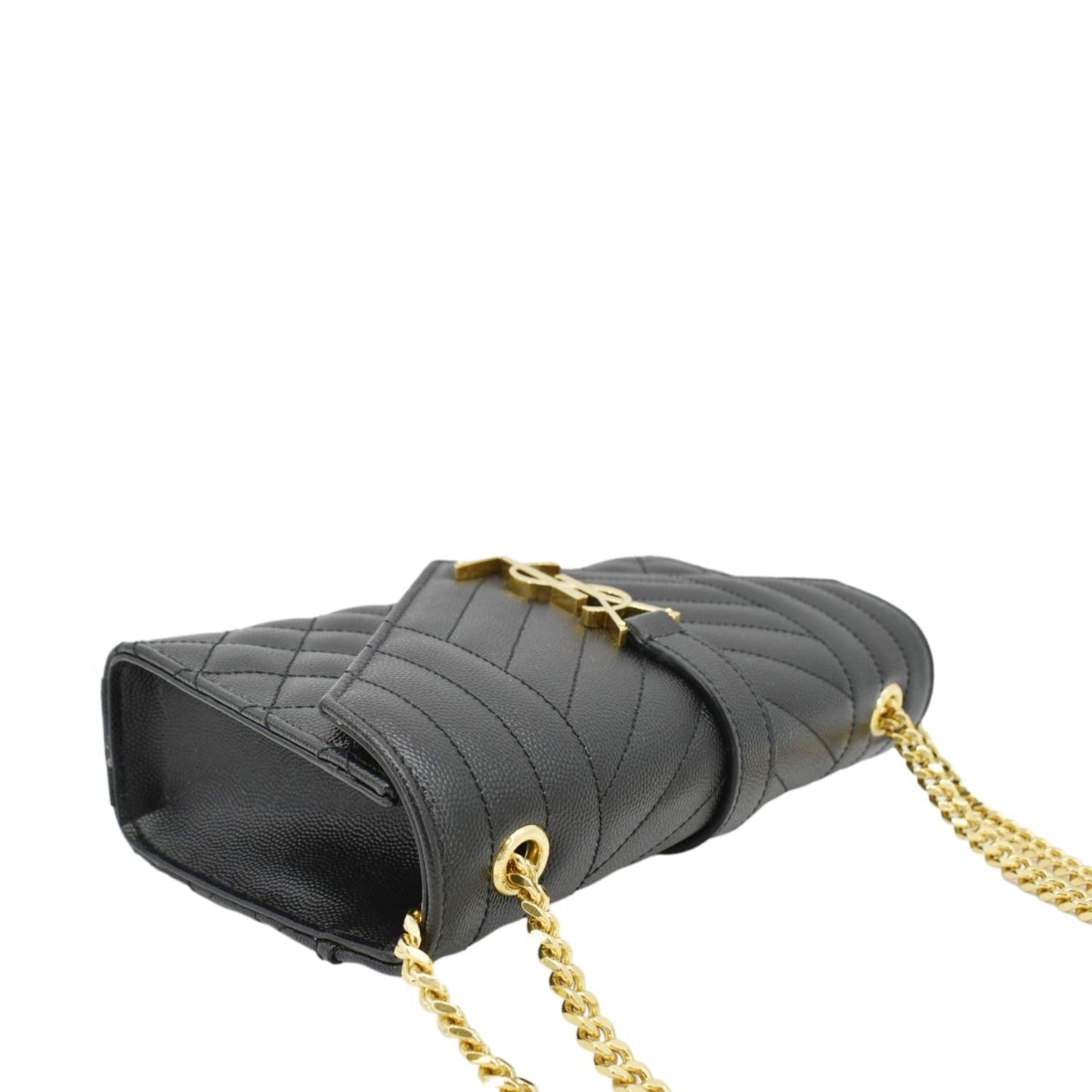 SAINT LAURENT Envelope Leather Chain Crossbody Bag Small Black