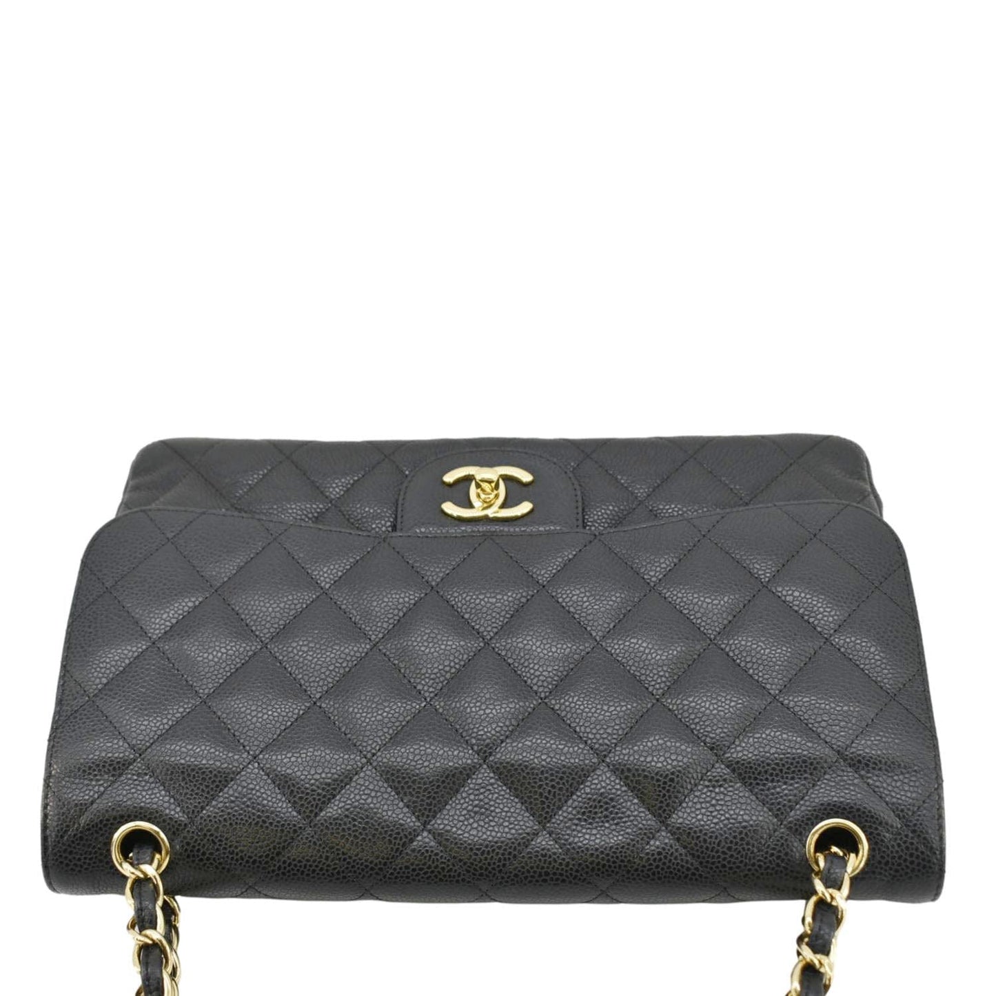 Chanel Classic Jumbo Double Flap Quilted Caviar Leather Shoulder Bag Black